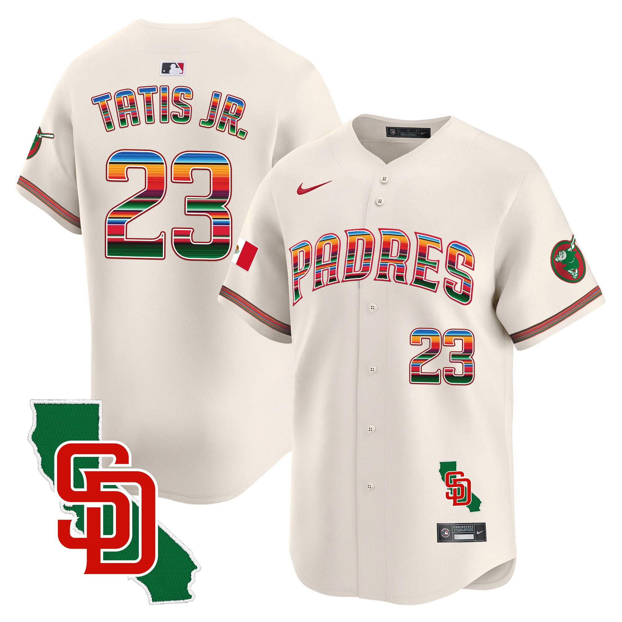 Fernando Tatis Jr. Men's San Diego Padres Mexico California Patch Vapor Premier Limited Cream Jersey - All Stitched