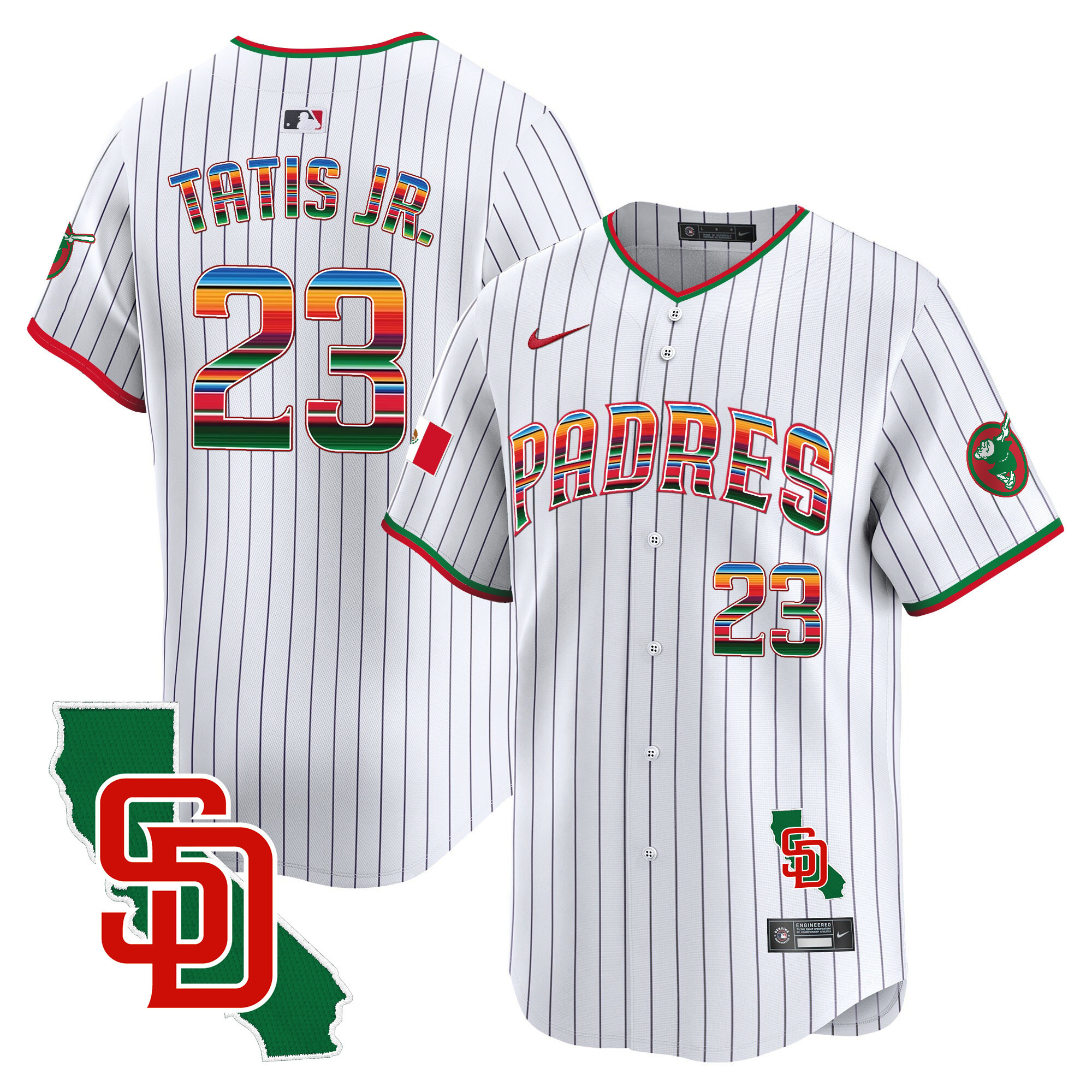 Fernando Tatis Jr. Men's San Diego Padres Mexico California Patch Vapor Premier Limited Pinstripe Jersey - All Stitched