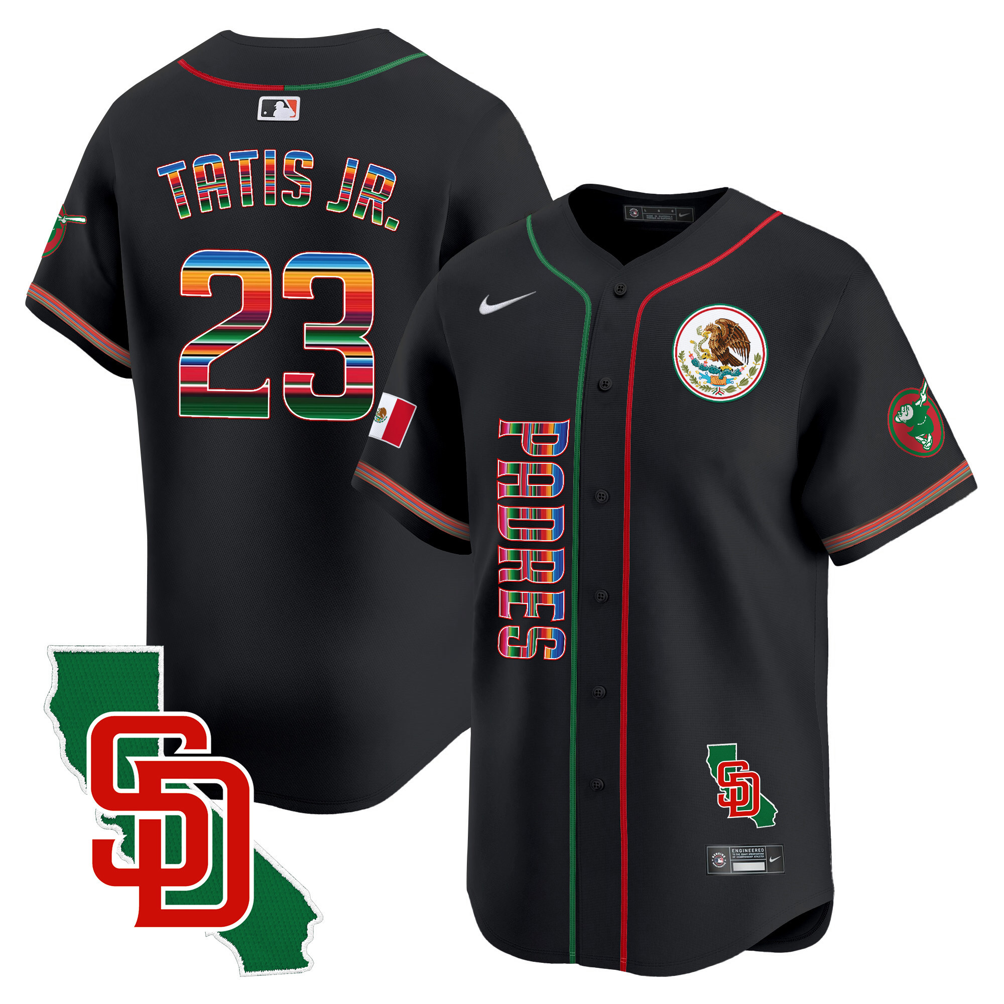 Fernando Tatis Jr. Men's San Diego Padres Mexico California Patch Vapor Premier Limited V2 Black Jersey - All Stitched