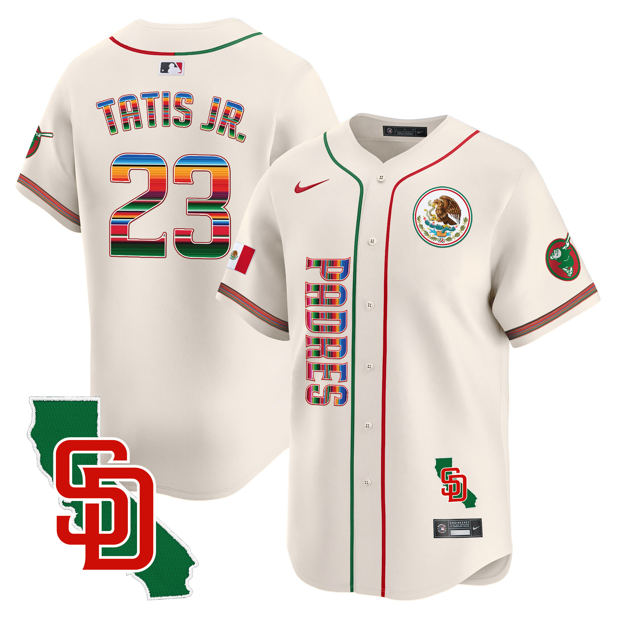 Fernando Tatis Jr. Men's San Diego Padres Mexico California Patch Vapor Premier Limited V2 Cream Jersey - All Stitched