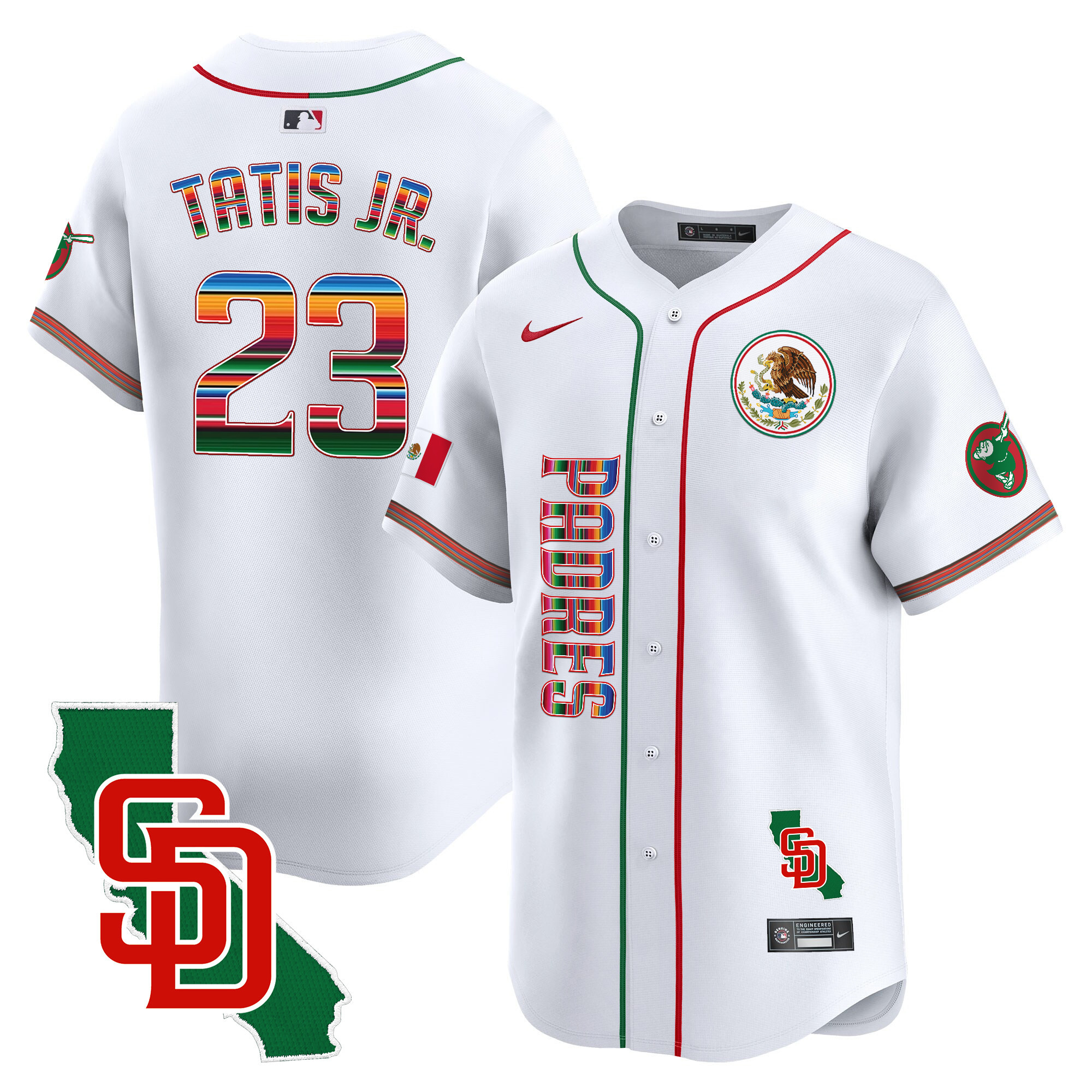 Fernando Tatis Jr. Men's San Diego Padres Mexico California Patch Vapor Premier Limited V2 White Jersey - All Stitched