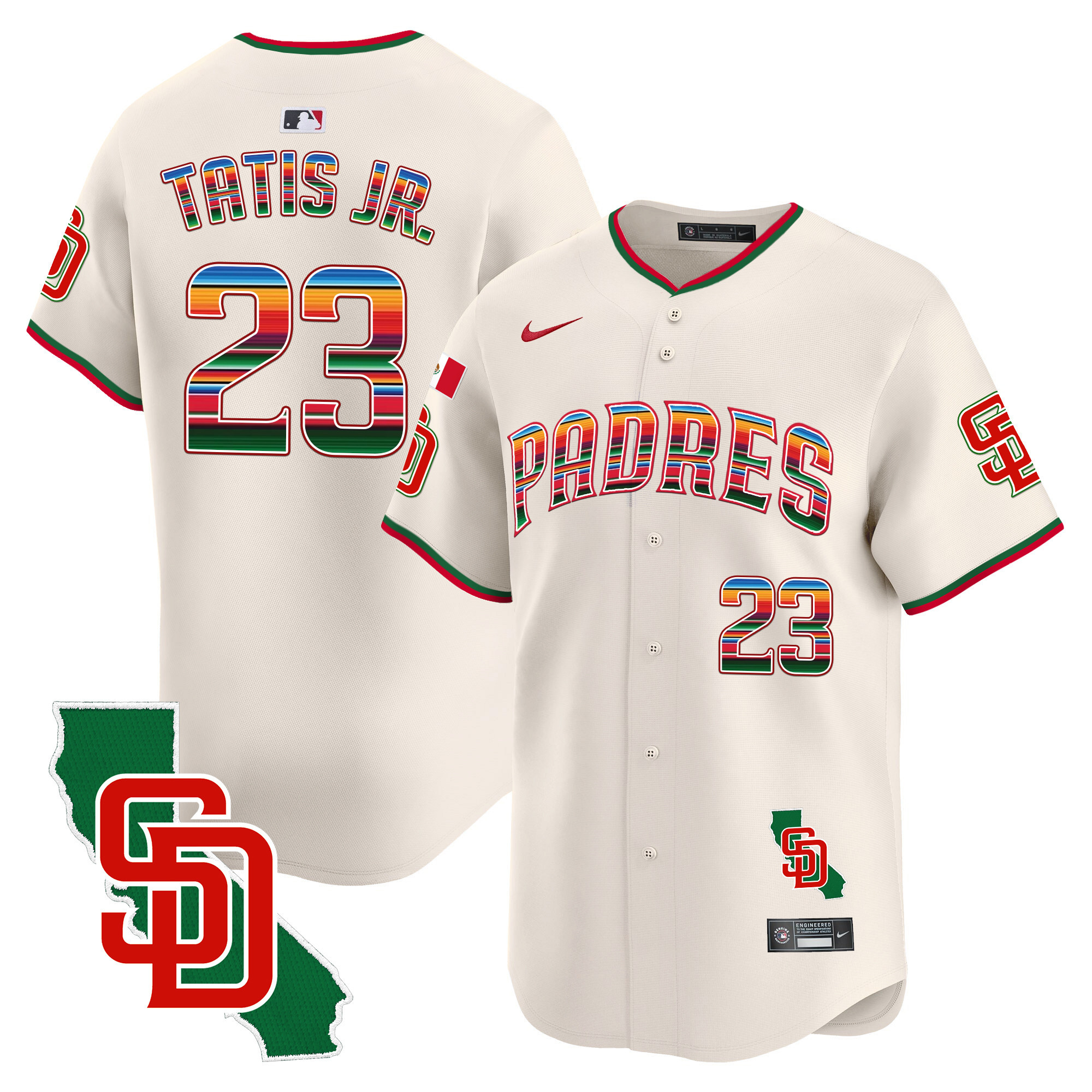 Fernando Tatis Jr. Men's San Diego Padres Mexico California Patch Vapor Premier Limited V3 Cream Jersey - All Stitched