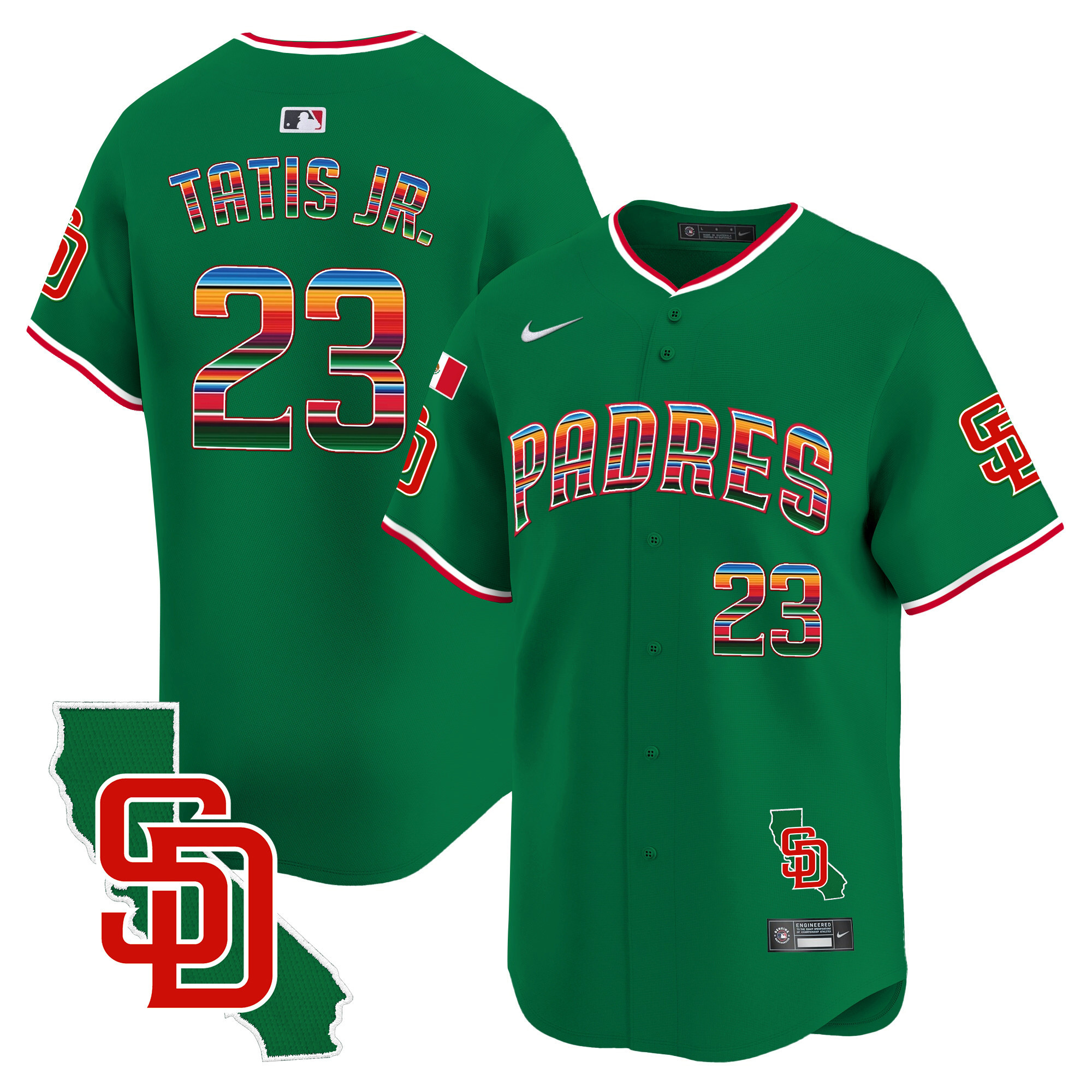 Fernando Tatis Jr. Men's San Diego Padres Mexico California Patch Vapor Premier Limited V3 Green Jersey - All Stitched