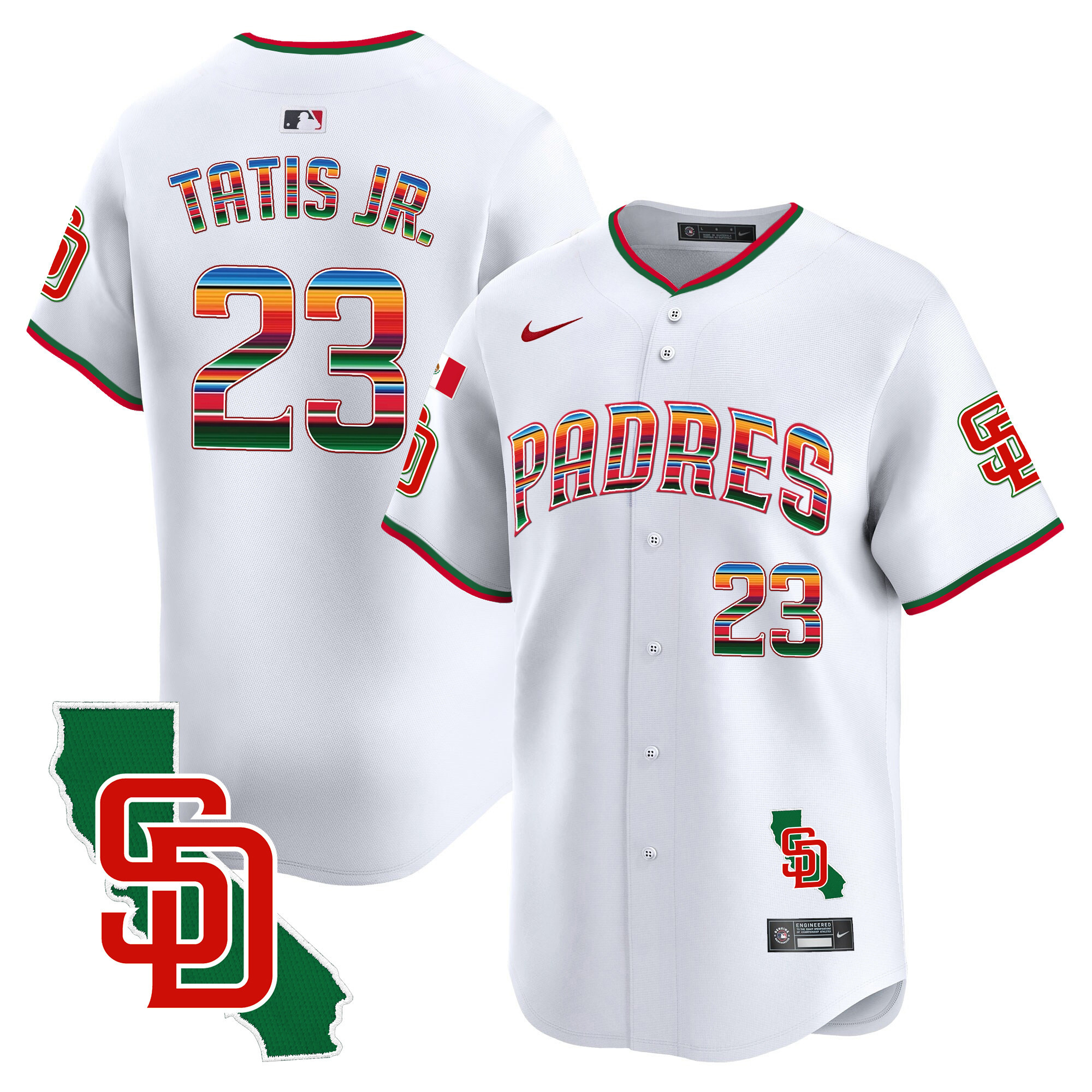 Fernando Tatis Jr. Men's San Diego Padres Mexico California Patch Vapor Premier Limited V3 White Jersey - All Stitched