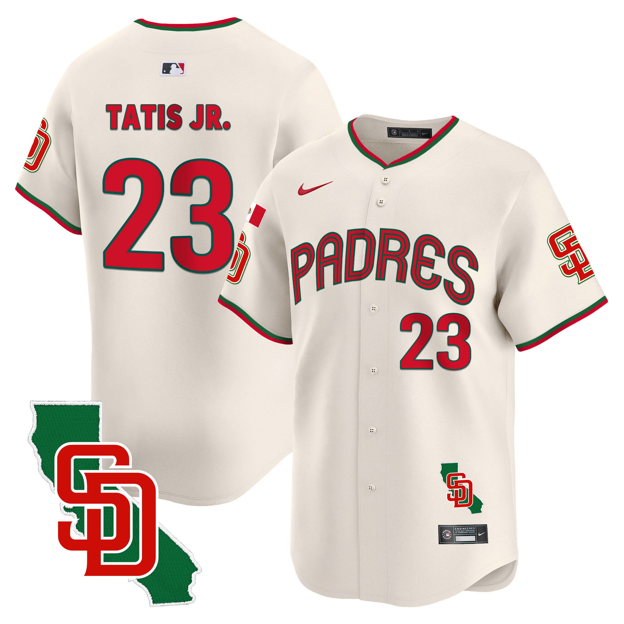 Fernando Tatis Jr. Men's San Diego Padres Mexico California Patch Vapor Premier Limited V4 Cream Jersey - All Stitched