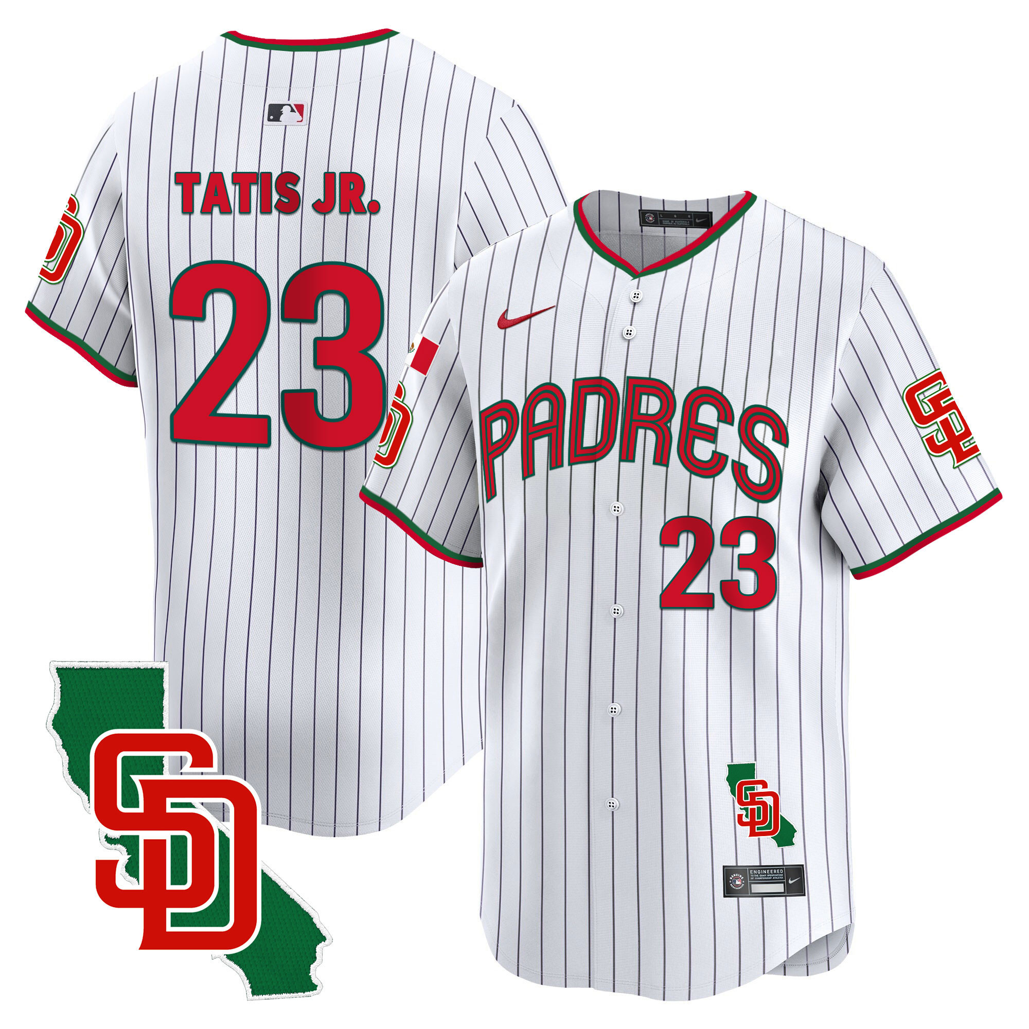 Fernando Tatis Jr. Men's San Diego Padres Mexico California Patch Vapor Premier Limited V4 Pinstripe Jersey - All Stitched