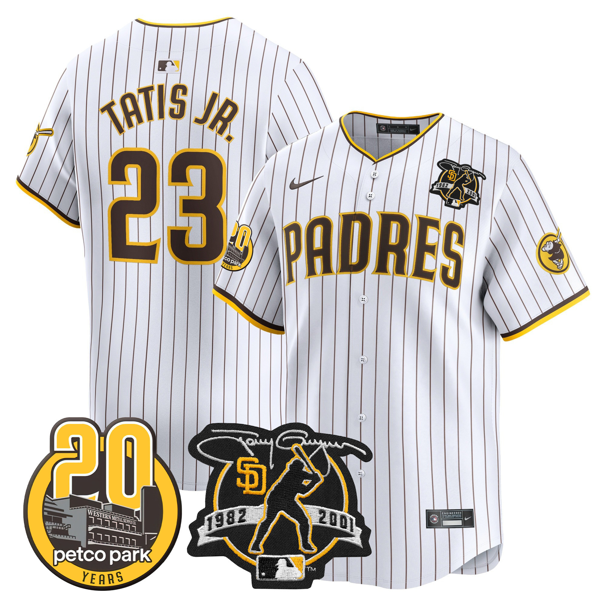 Fernando Tatis Jr. Men's San Diego Padres Tony Gwynn & Petco Park 20th Patch Vapor Premier Limited White Jersey - All Stitched