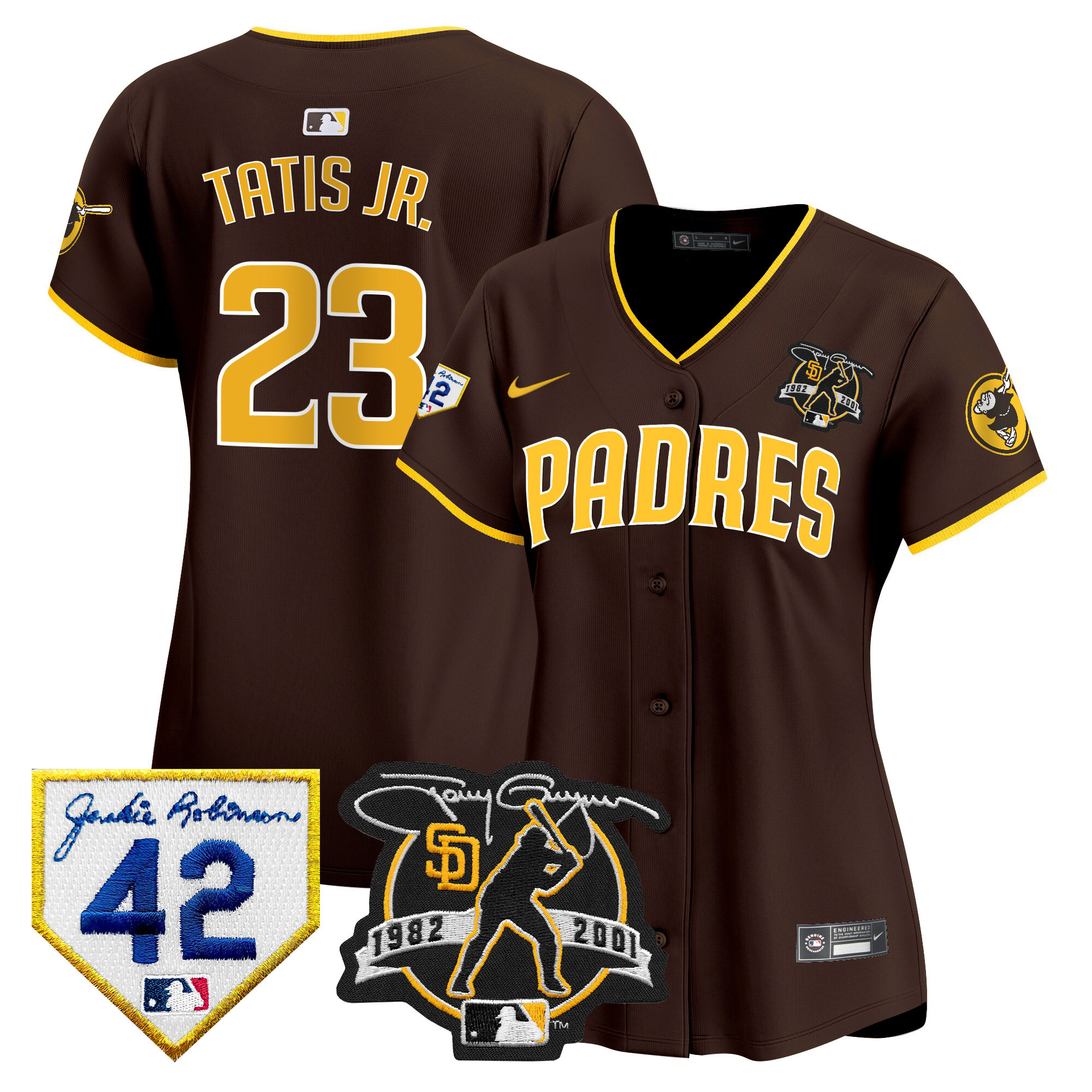 Fernando Tatis Jr. Women's San Diego Padres 2024 Tony Gwynn & Robinson Patch Vapor Premier Limited Brown Jersey - All Stitched