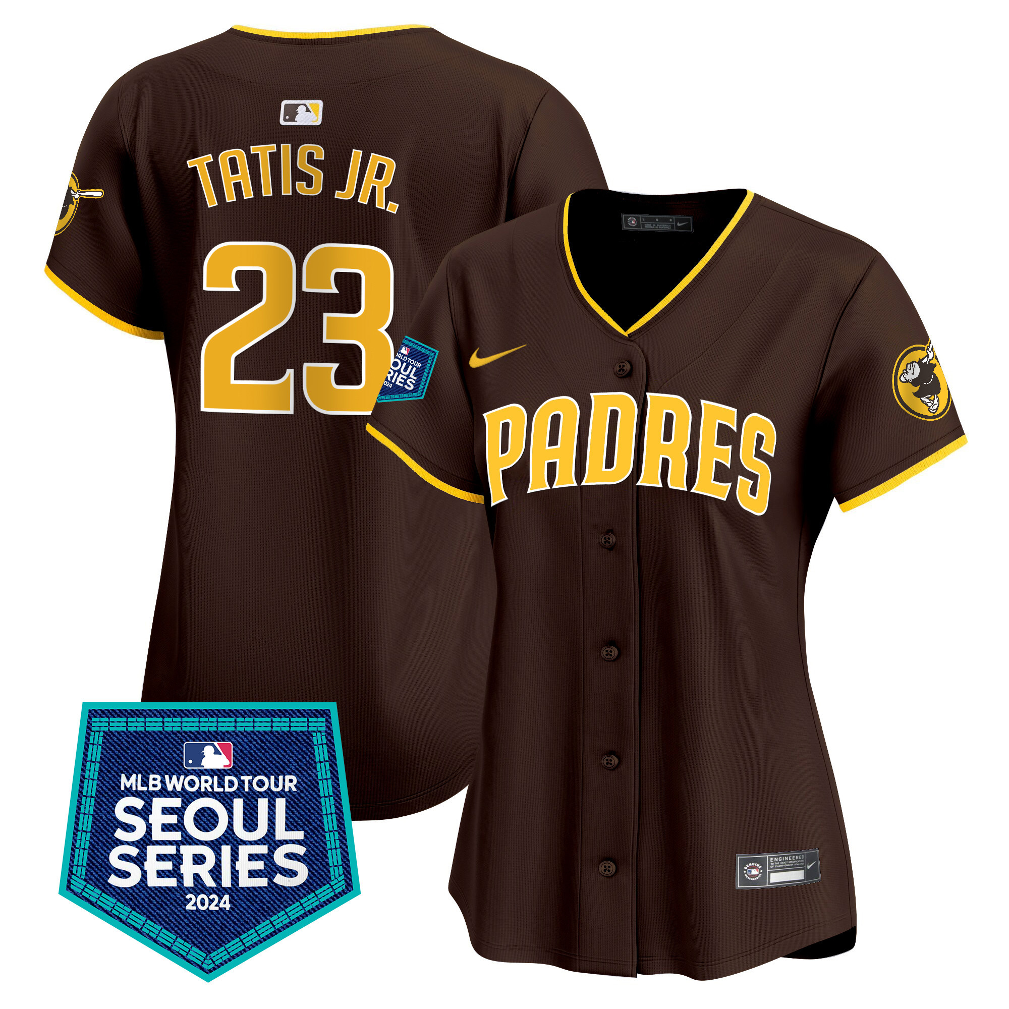 Fernando Tatis Jr. Women's San Diego Padres 2024 World Tour Seoul Series Patch Vapor Premier Limited Brown Jersey - All Stitched