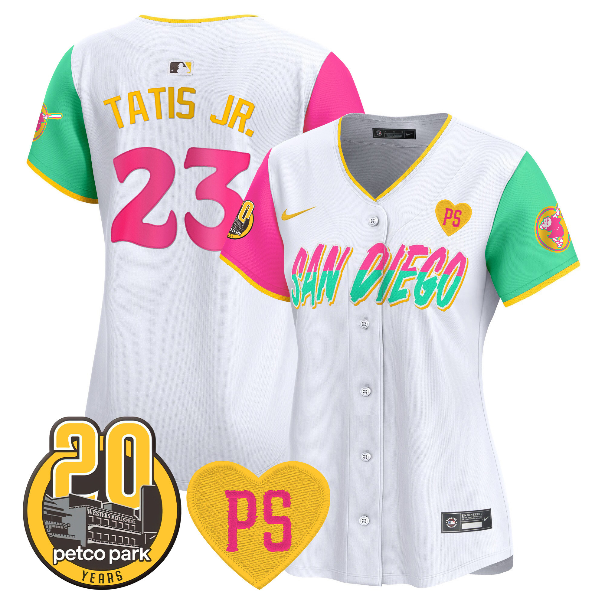 Fernando Tatis Jr. Women's San Diego Padres "For Peter" & Petco Park 20th Patch Vapor Premier Limited City Connect Jersey - All Stitched