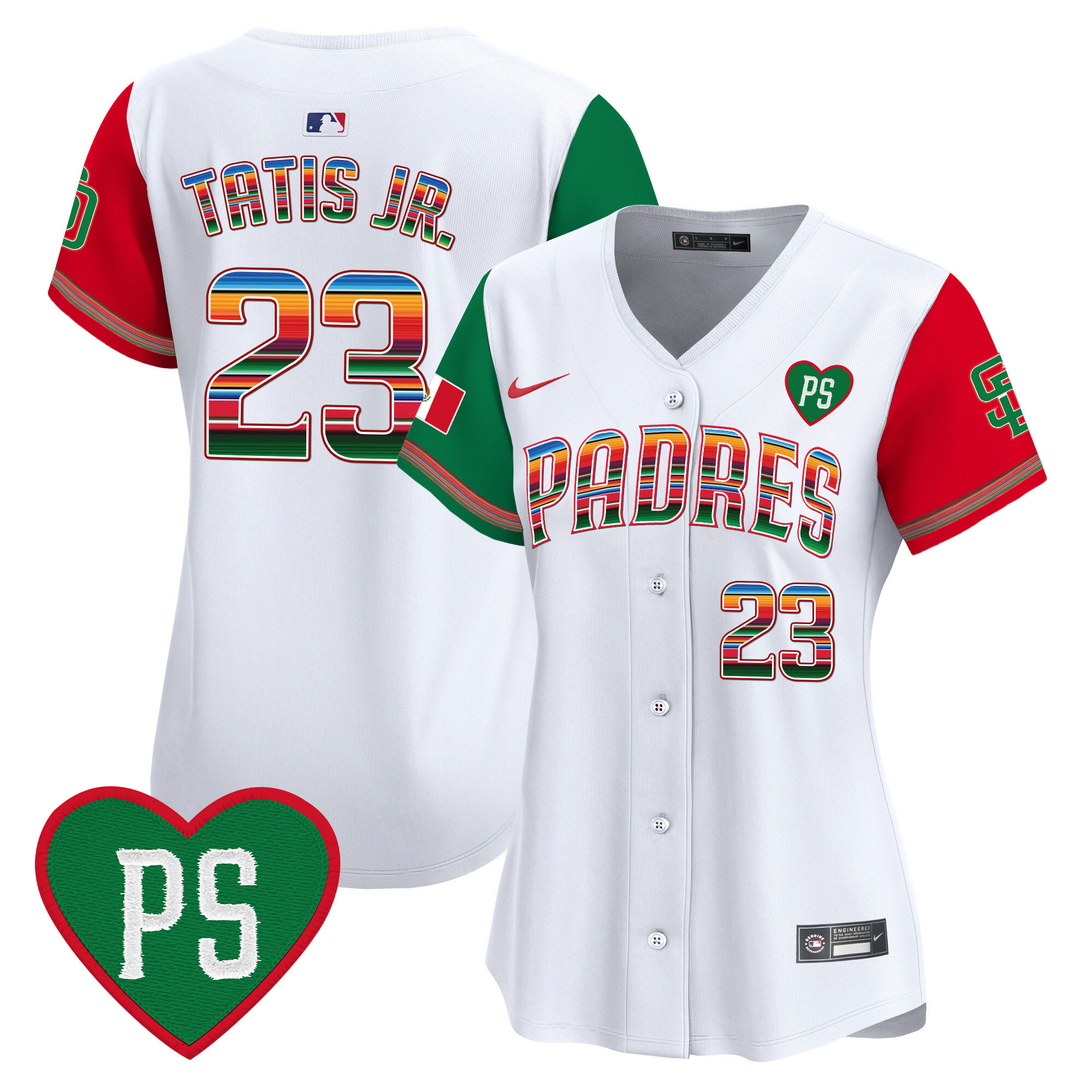 Fernando Tatis Jr. Women's San Diego Padres Mexico "For Peter" Patch Vapor Premier Limited Color Sleeves Jersey - All Stitched