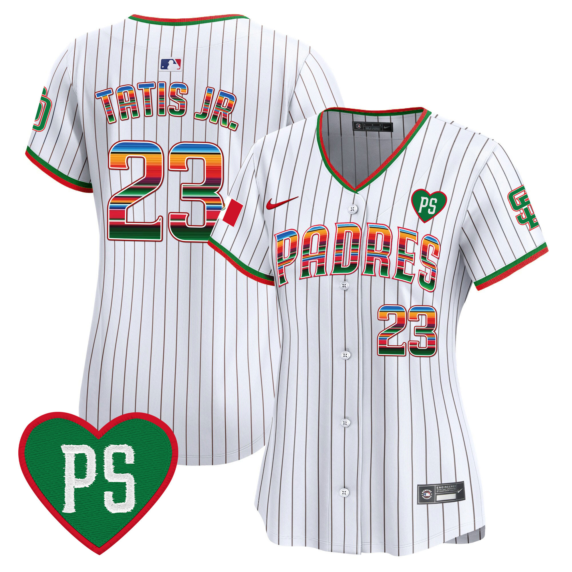 Fernando Tatis Jr. Women's San Diego Padres Mexico "For Peter" Patch Vapor Premier Limited Pinstripe Jersey - All Stitched