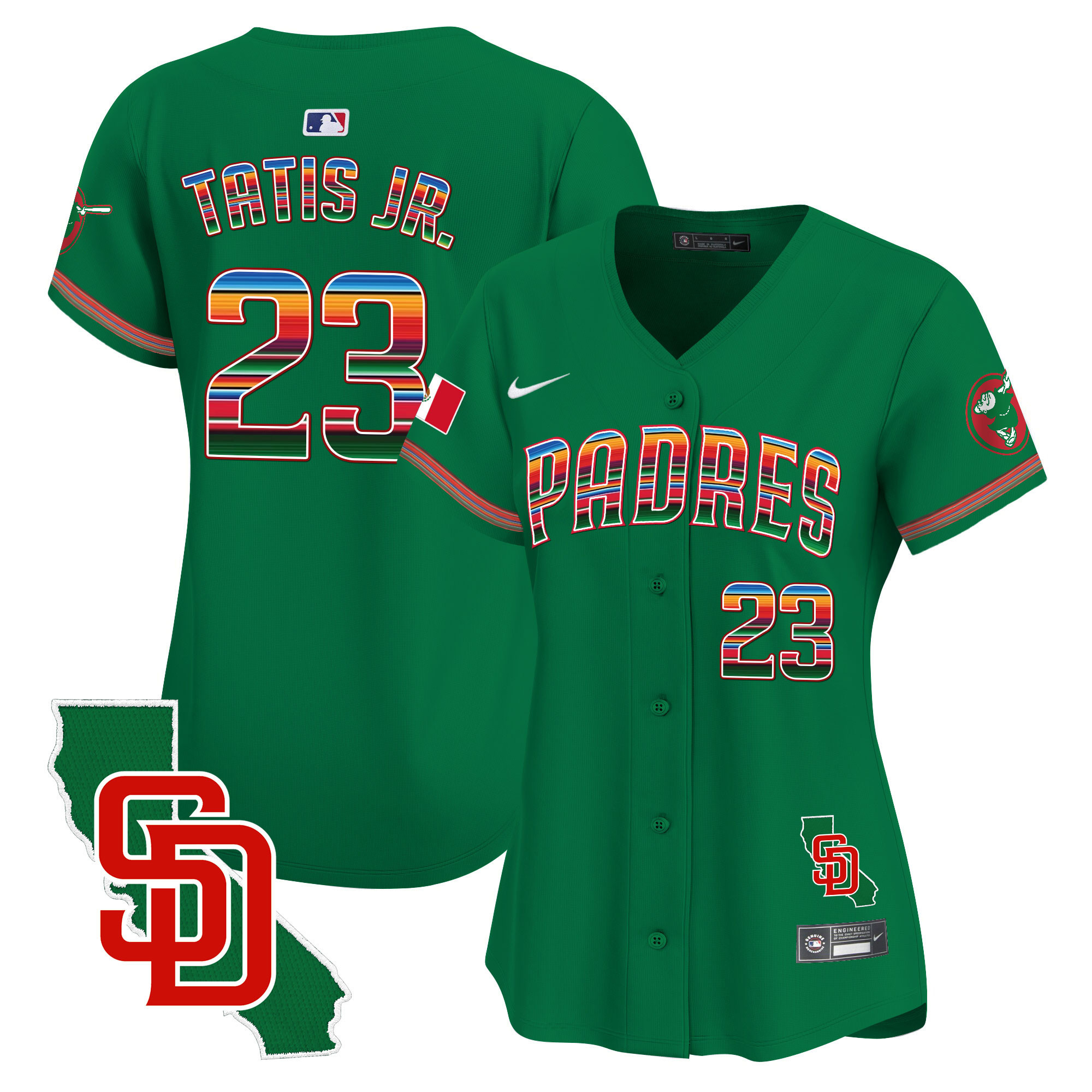 Fernando Tatis Jr Women's San Diego Padres Mexico California Patch Vapor Premier Limited Green Jersey - All Stitched