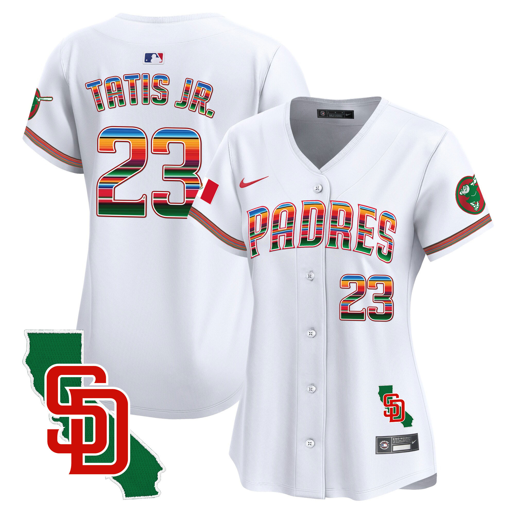 Fernando Tatis Jr Women's San Diego Padres Mexico California Patch Vapor Premier Limited White Jersey - All Stitched