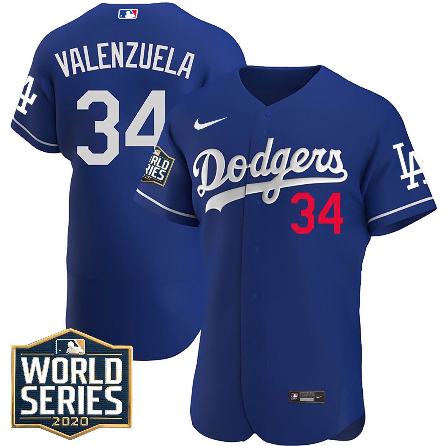 Fernando Valenzuela Los Angeles Dodgers World Series 2020 Patch Flex Base Royal Jersey - All Stitched
