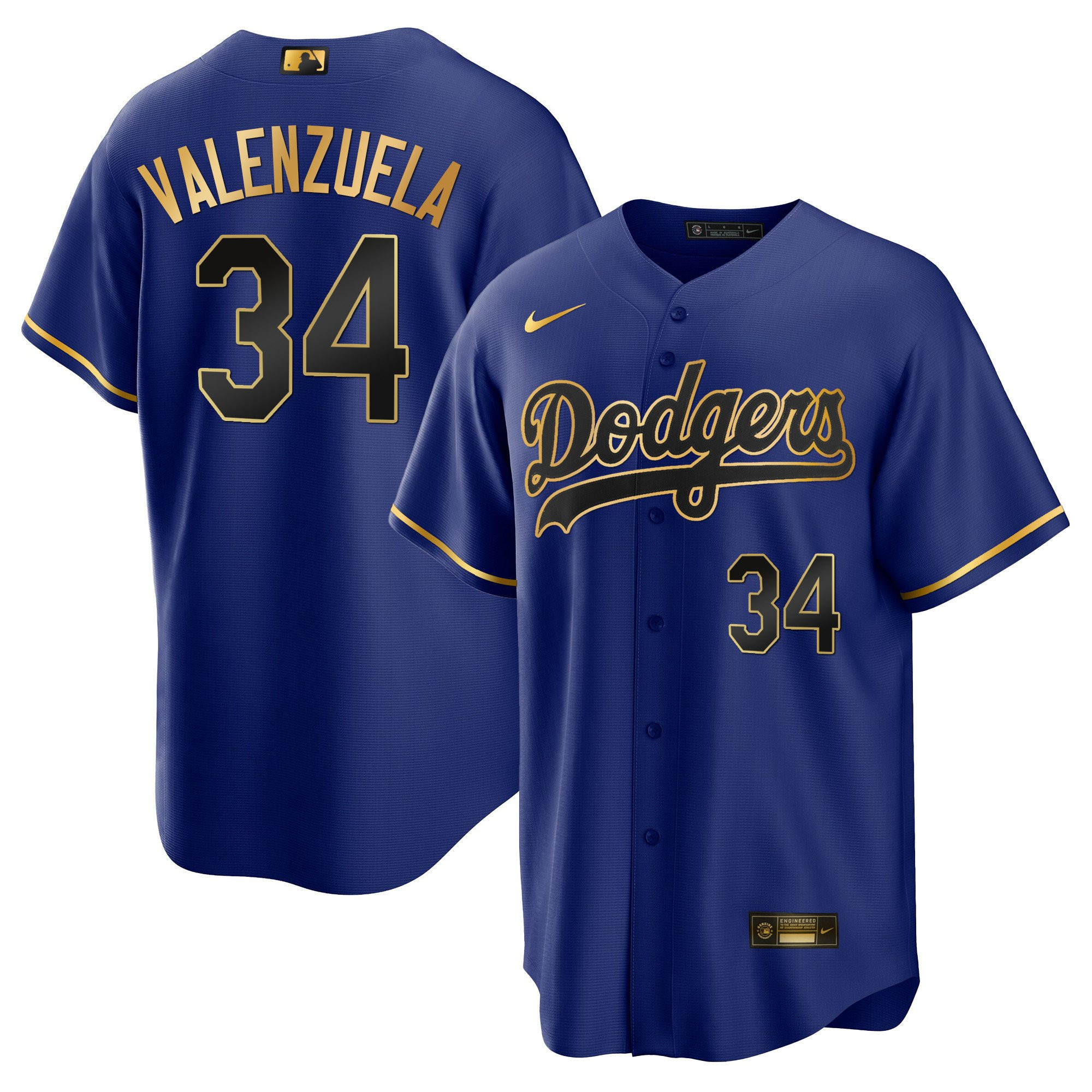 Fernando Valenzuela Men's Los Angeles Dodgers Cool Base Gold Cool Black Royal Jersey - All Stitched
