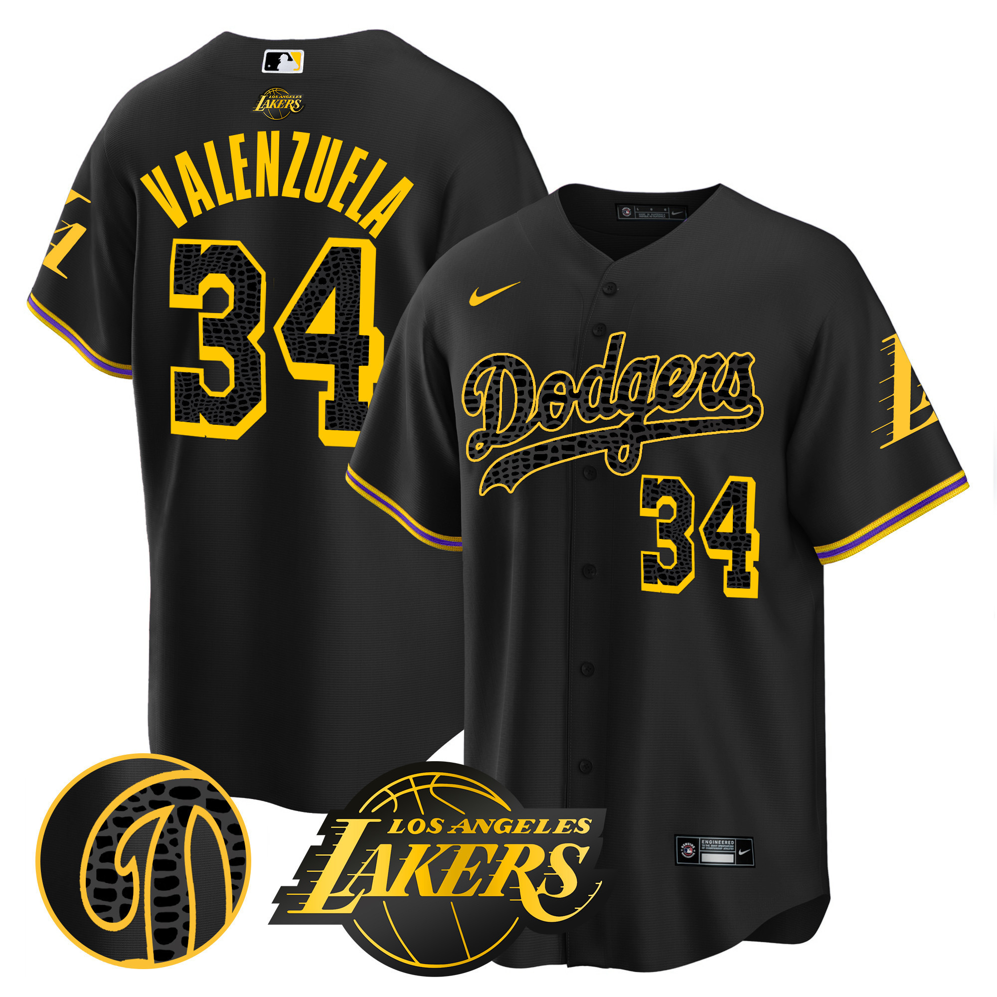 Fernando Valenzuela Men's Los Angeles Dodgers Cool Base Mamba Black Jersey - All Stitched