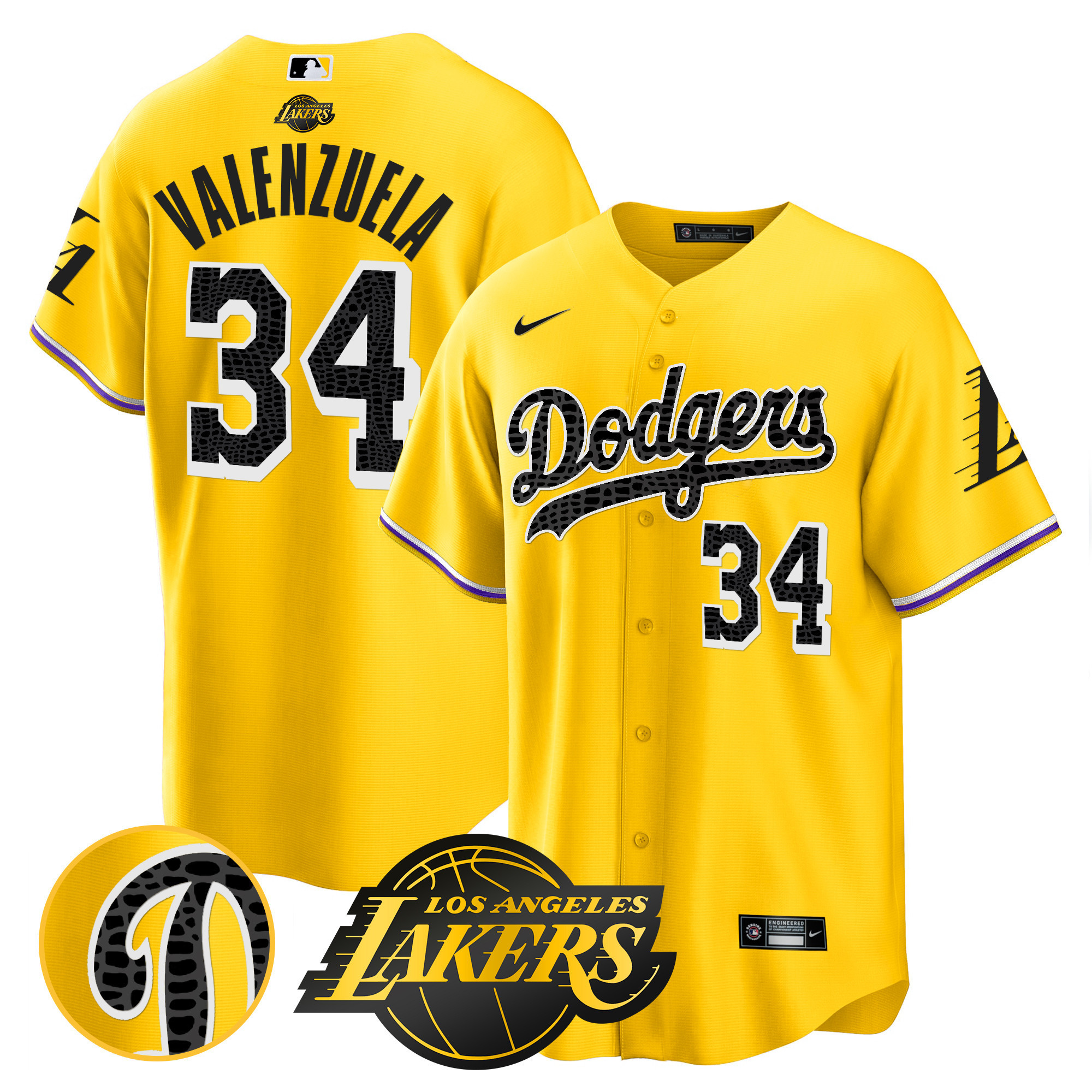 Fernando Valenzuela Men's Los Angeles Dodgers Cool Base Mamba Gold Jersey - All Stitched