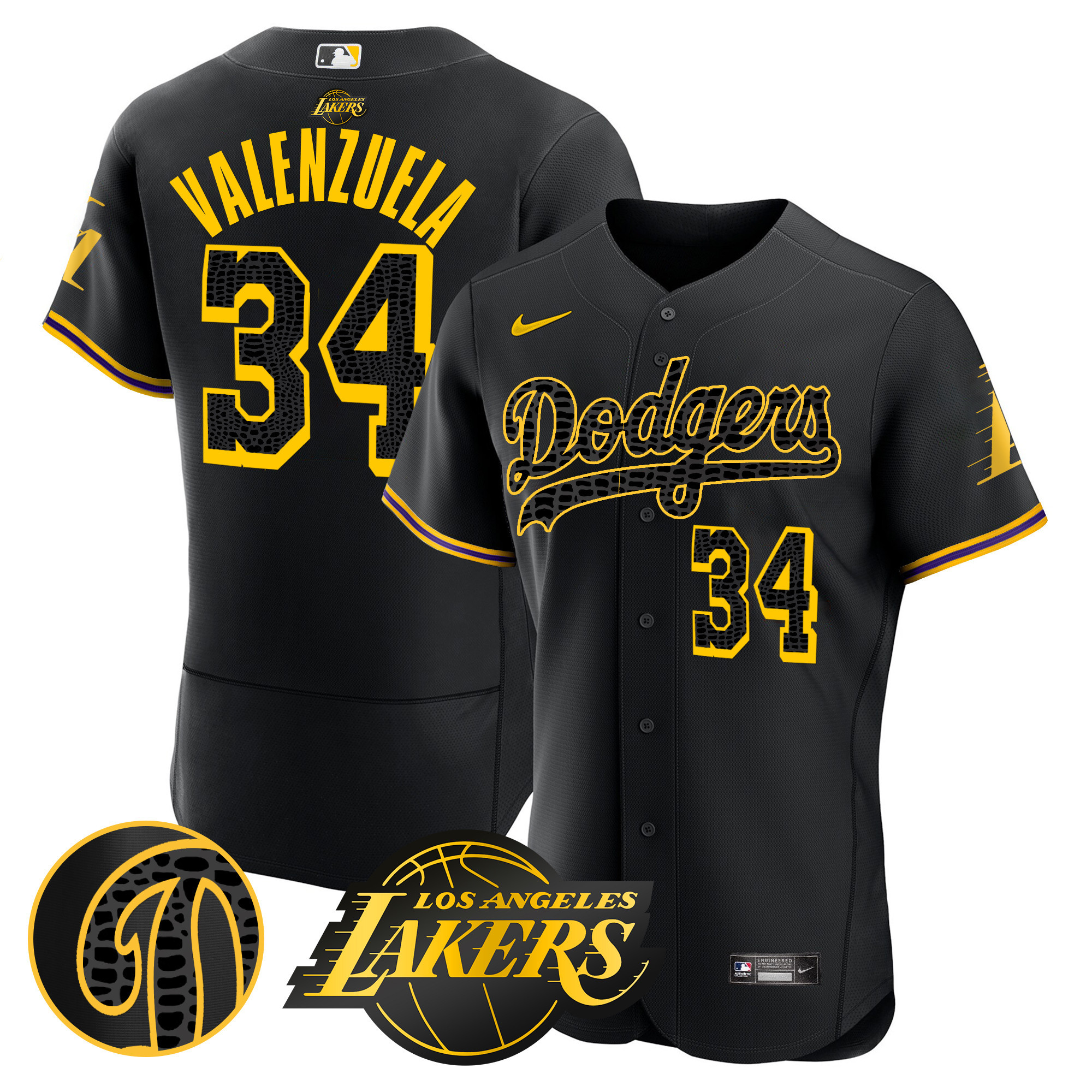Fernando Valenzuela Men's Los Angeles Dodgers Flex Base Mamba Black Jersey - All Stitched