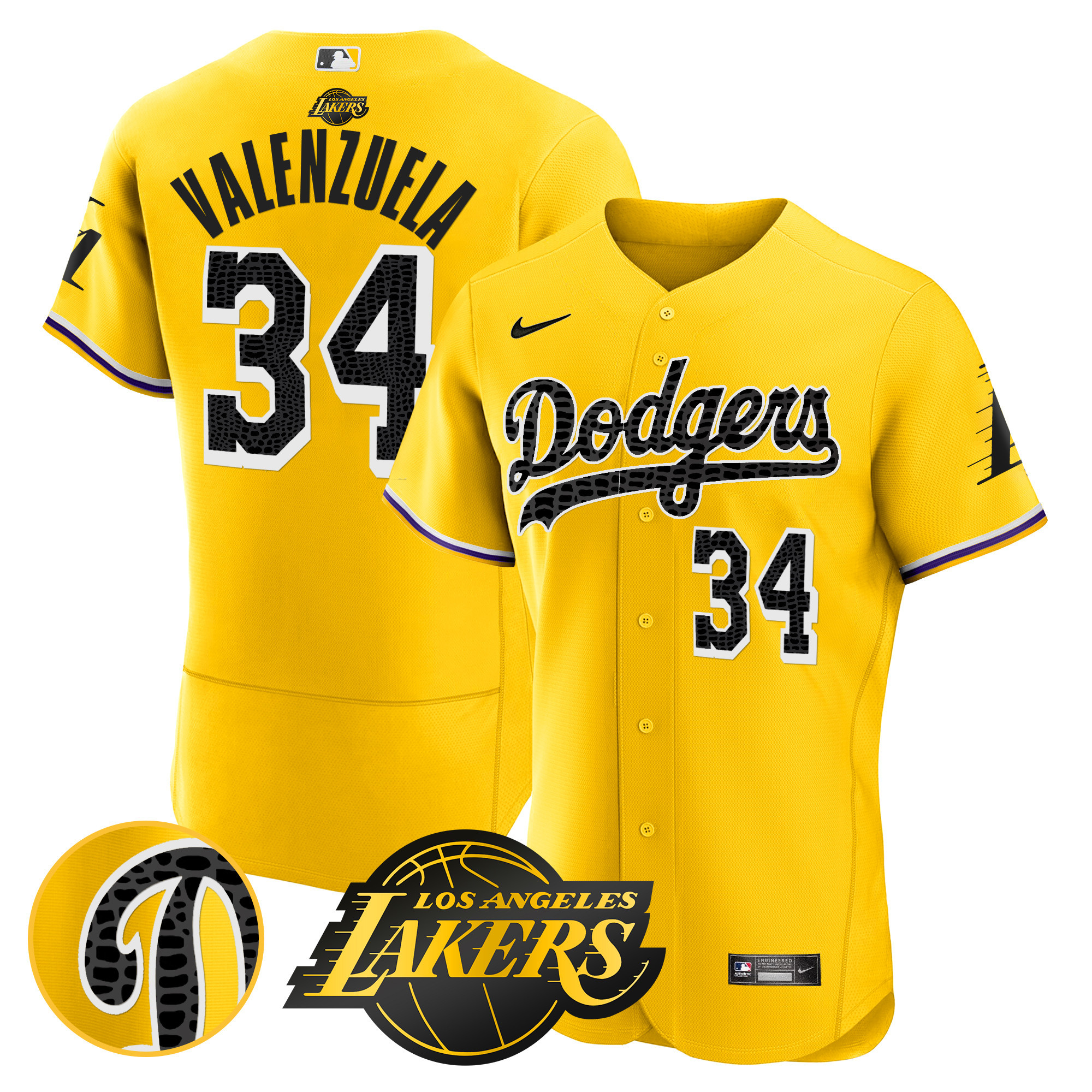 Fernando Valenzuela Men's Los Angeles Dodgers Flex Base Mamba Gold Jersey - All Stitched
