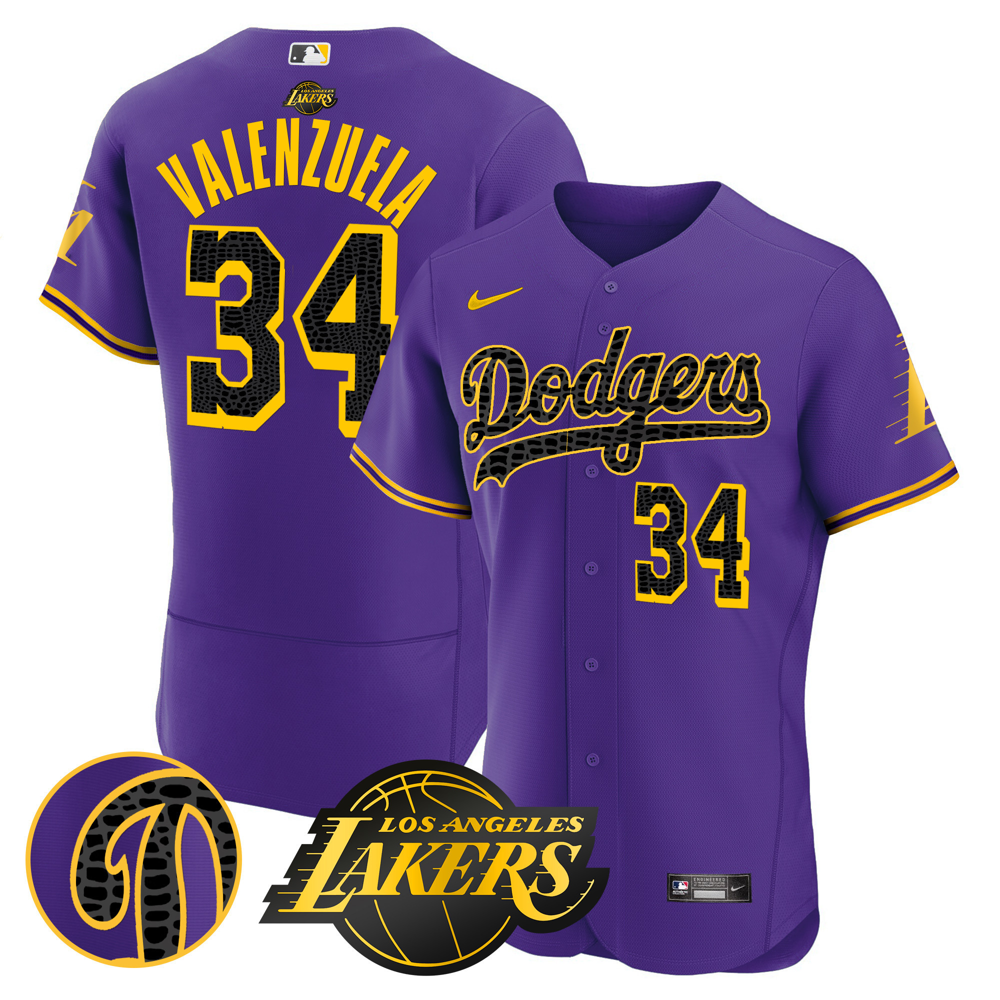 Fernando Valenzuela Men's Los Angeles Dodgers Flex Base Mamba Purple Jersey - All Stitched