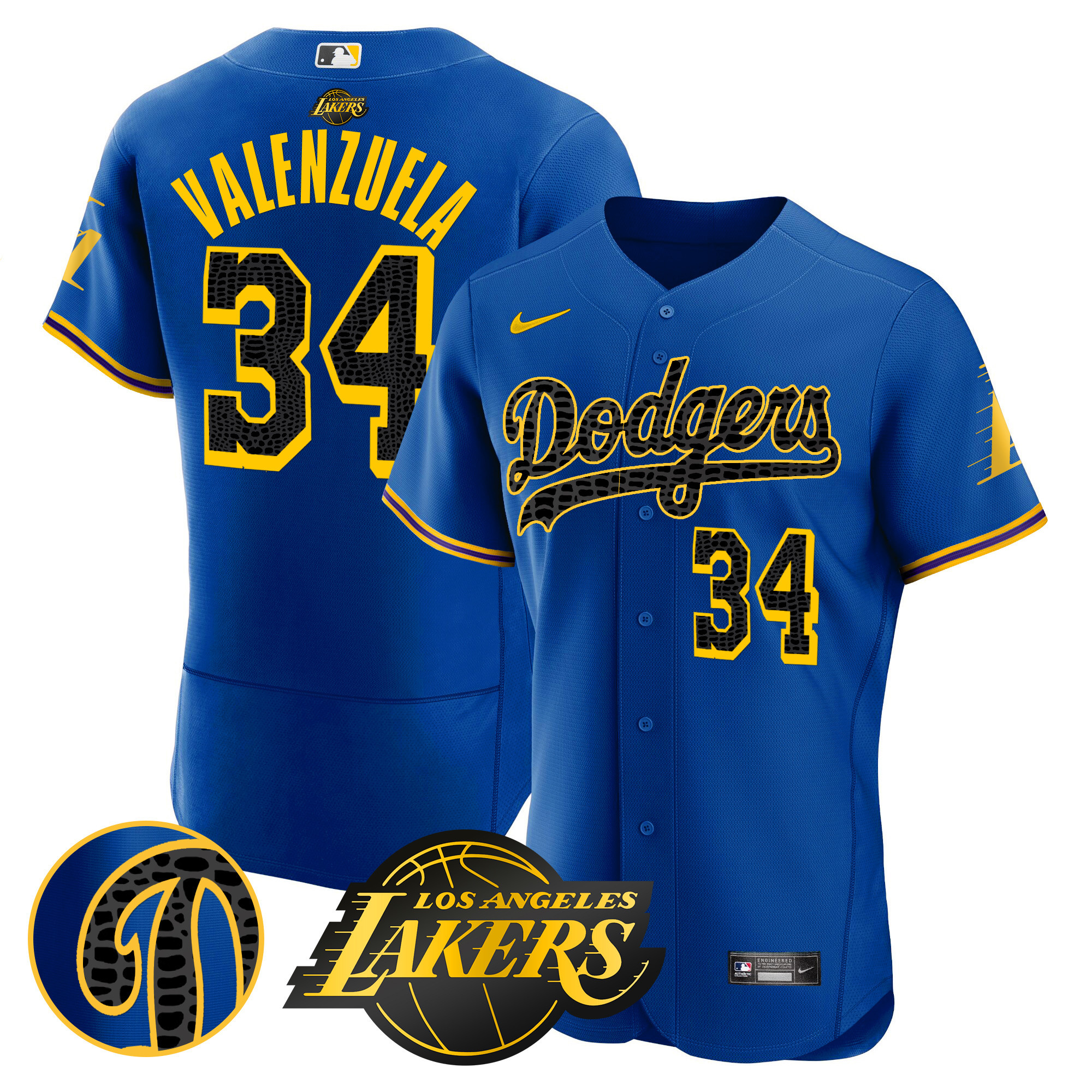 Fernando Valenzuela Men's Los Angeles Dodgers Flex Base Mamba Royal Jersey - All Stitched