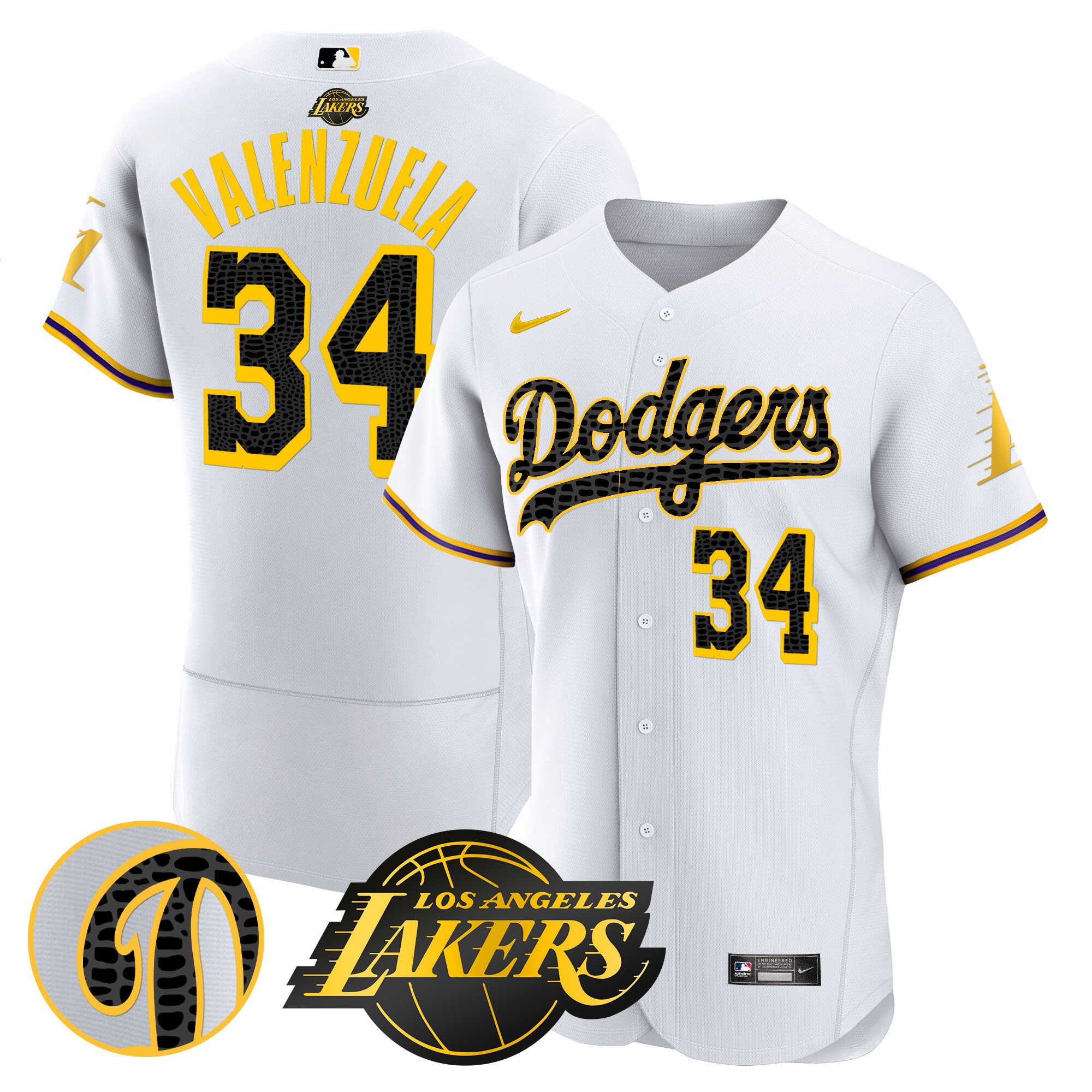 Fernando Valenzuela Men's Los Angeles Dodgers Flex Base Mamba White Jersey - All Stitched