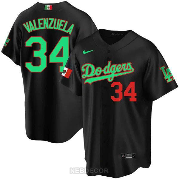 Fernando Valenzuela Men's Los Angeles Dodgers Mexican Heritage Black Mexico  Jersey - All Stitched