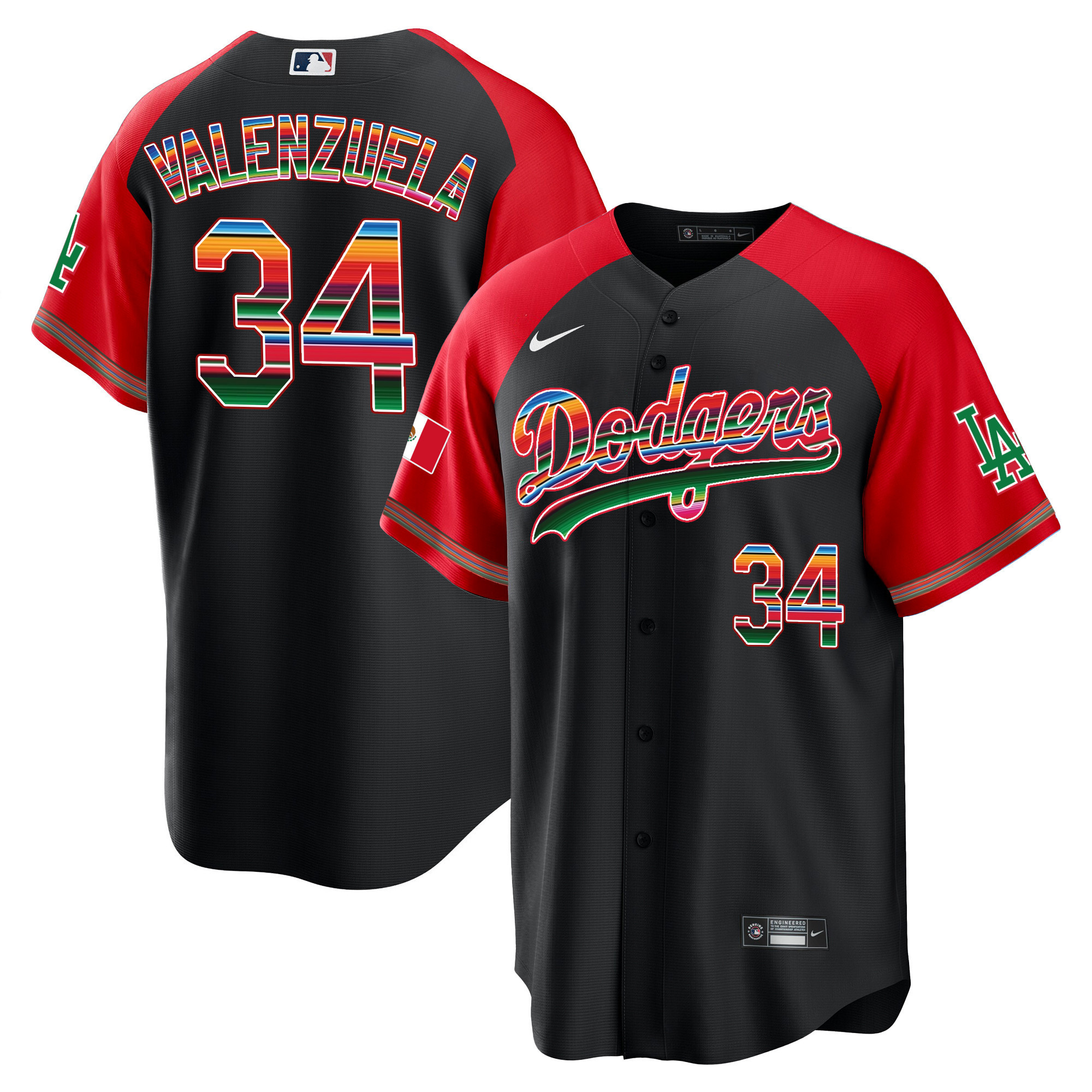 Fernando Valenzuela Men's Los Angeles Dodgers Mexico Alternate Cool Base Black Jersey - All Stitched