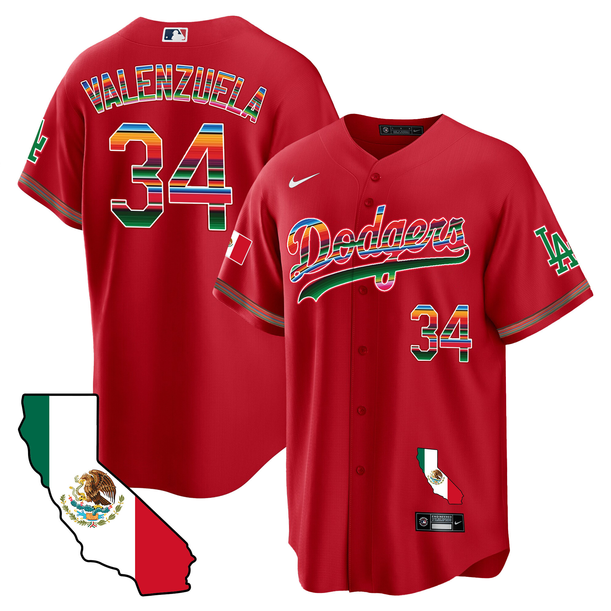 Fernando Valenzuela Men's Los Angeles Dodgers Mexico California Map Cool Base Red Jersey - All Stitched