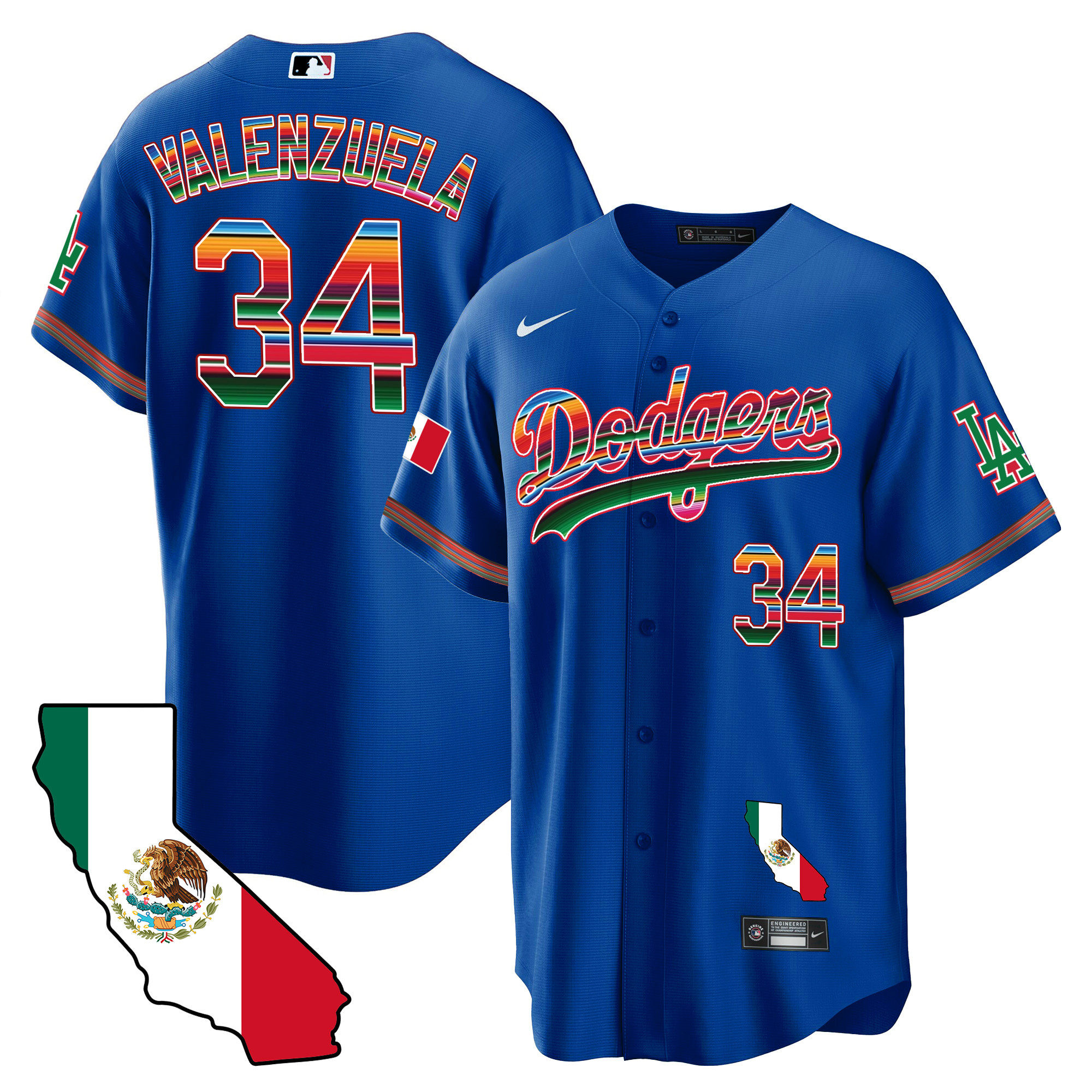 Fernando Valenzuela Men's Los Angeles Dodgers Mexico California Map Cool Base Royal Jersey - All Stitched
