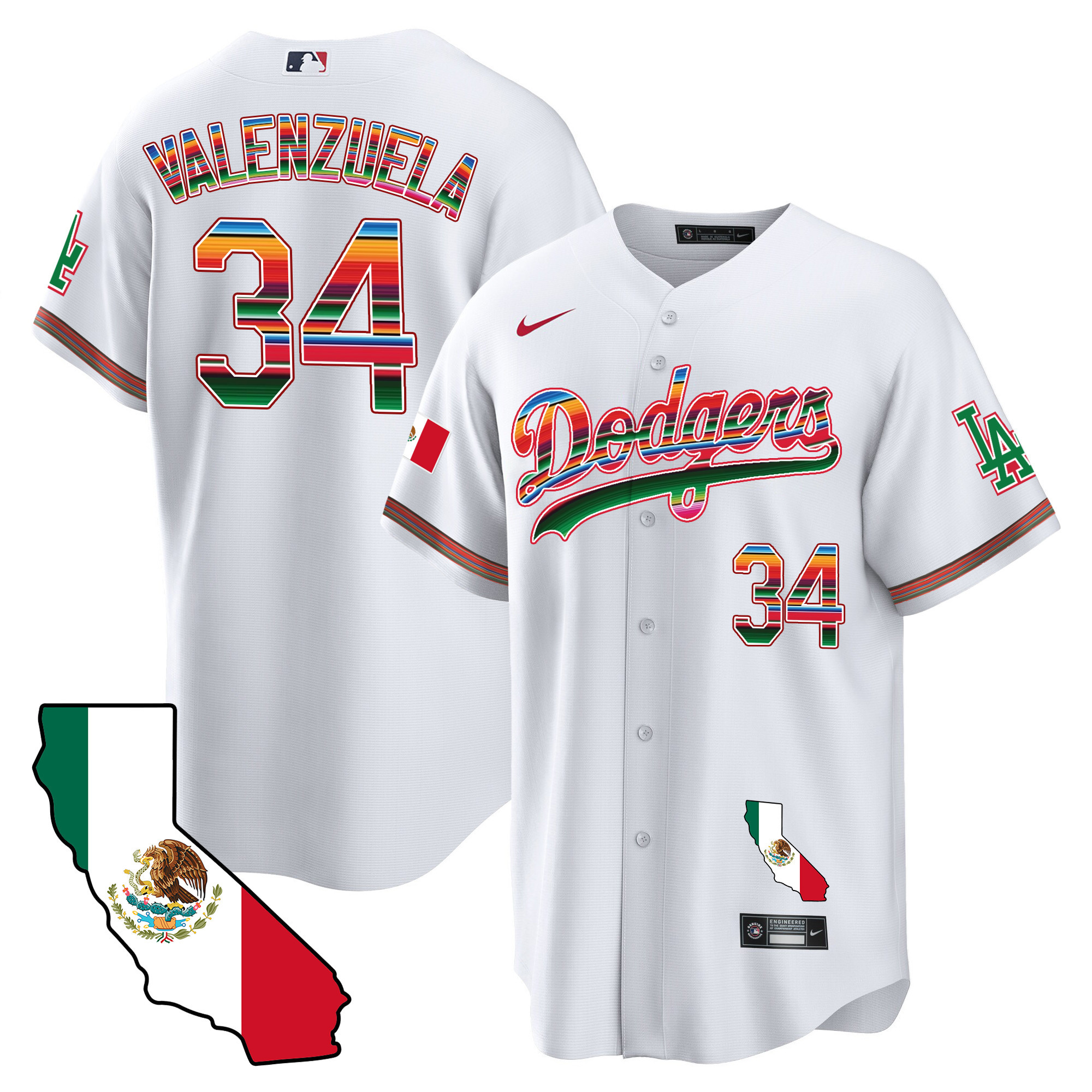 Fernando Valenzuela Men's Los Angeles Dodgers Mexico California Map Cool Base White Jersey - All Stitched