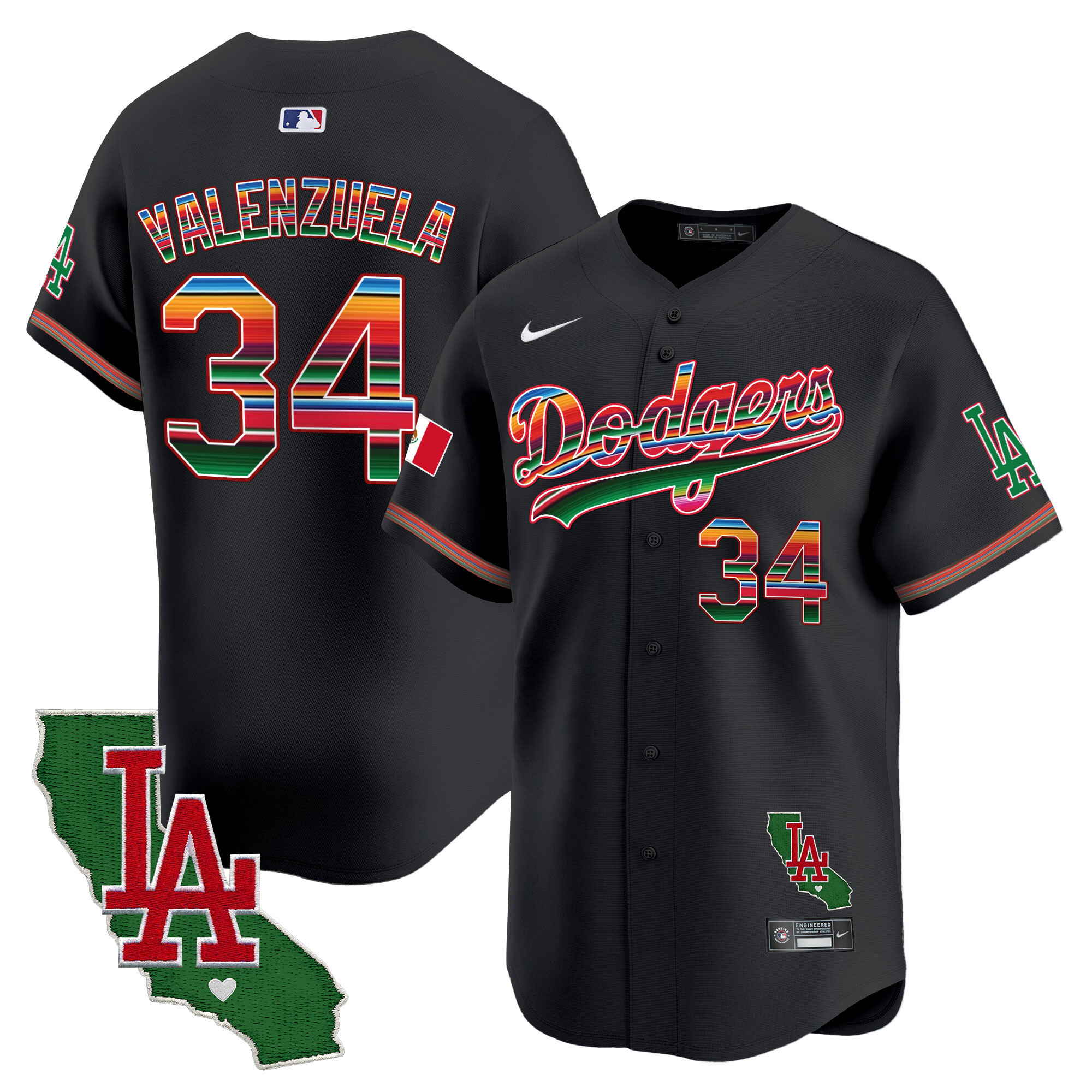 Fernando Valenzuela Men's Los Angeles Dodgers Mexico California Patch Vapor Premier Limited Black Jersey - All Stitched