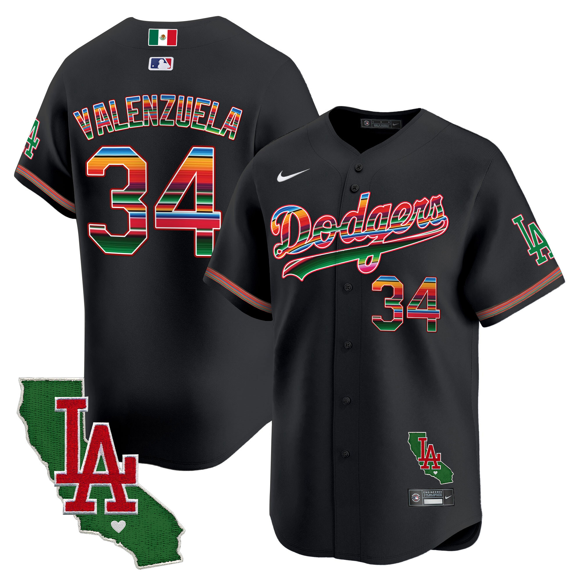 Fernando Valenzuela Men's Los Angeles Dodgers Mexico California Patch Vapor Premier Limited V2 Black Jersey - All Stitched