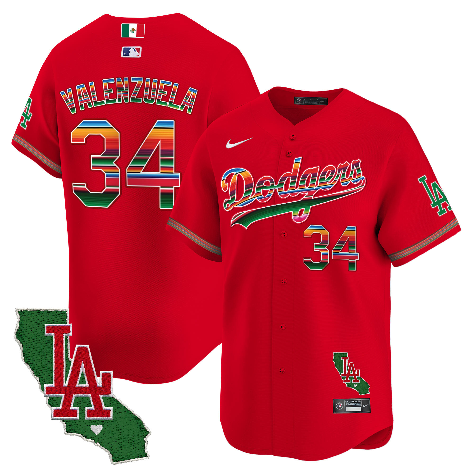 Fernando Valenzuela Men's Los Angeles Dodgers Mexico California Patch Vapor Premier Limited V2 Red Jersey - All Stitched