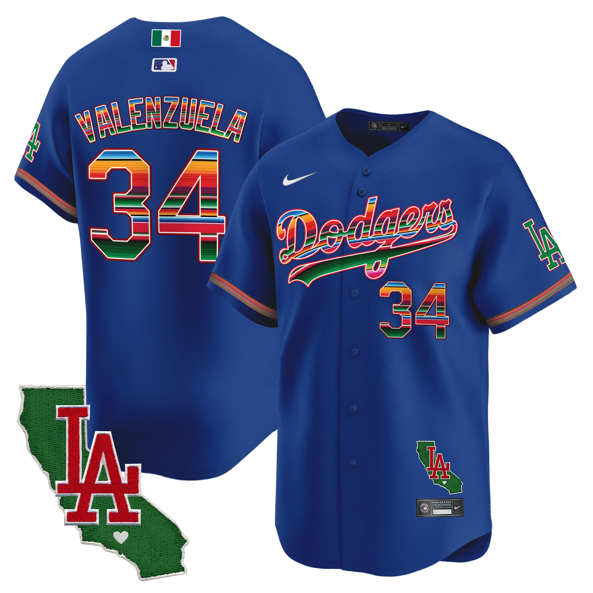 Fernando Valenzuela Men's Los Angeles Dodgers Mexico California Patch Vapor Premier Limited V2 Royal Jersey - All Stitched