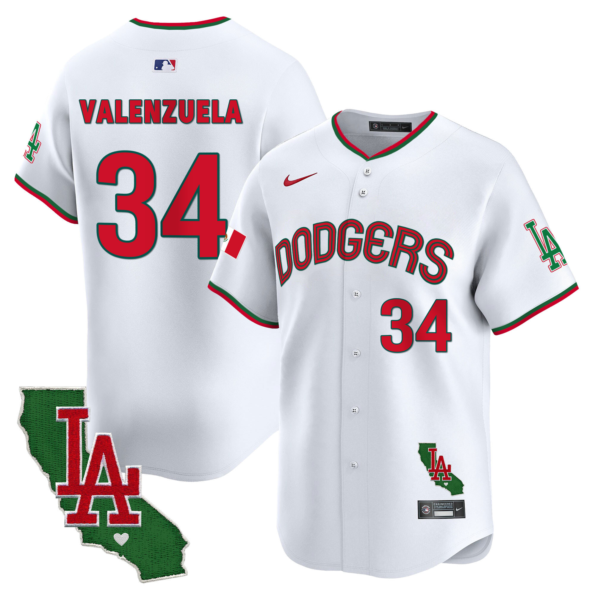 Fernando Valenzuela Men's Los Angeles Dodgers Mexico California Patch Vapor Premier Limited V3 White Jersey - All Stitched