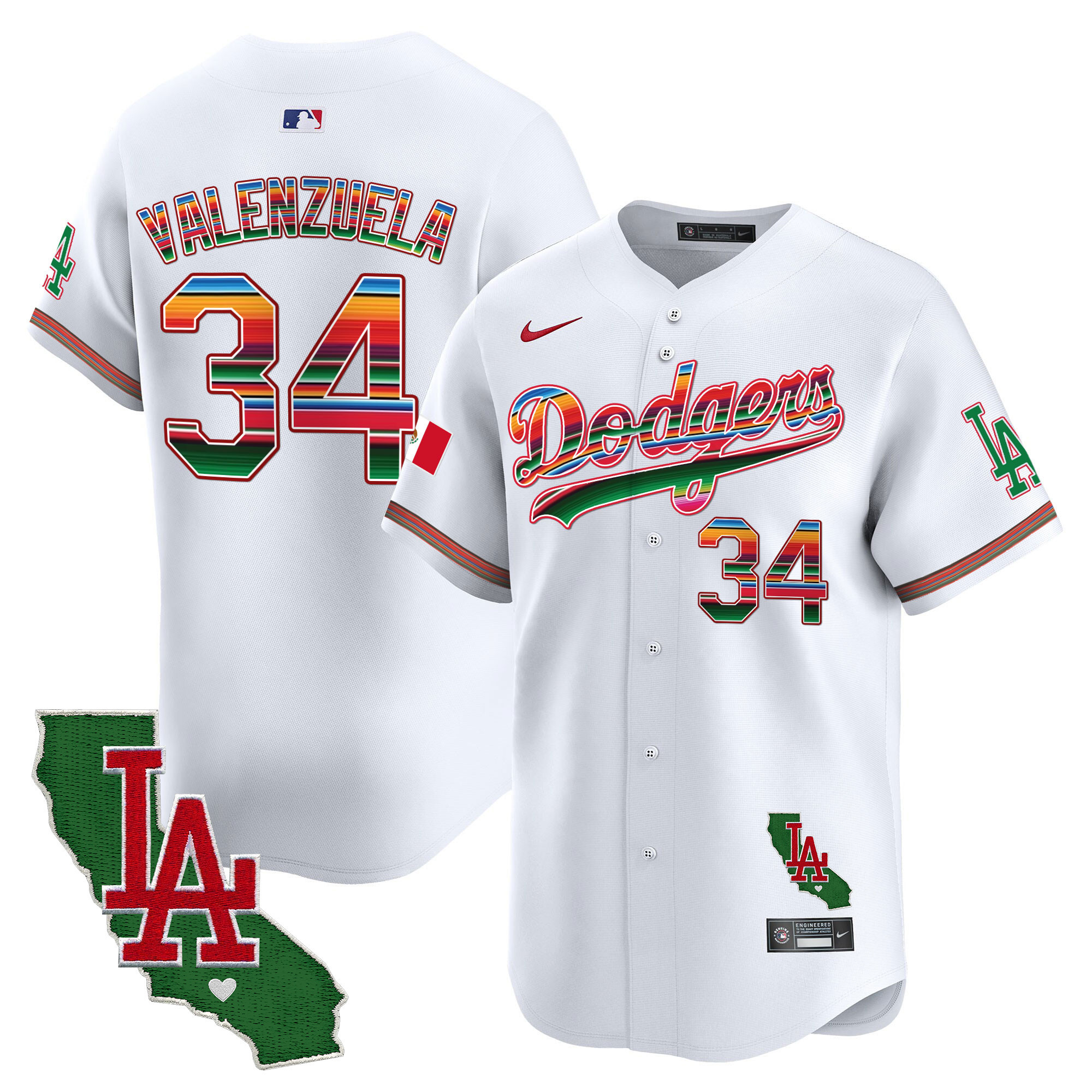 Fernando Valenzuela Men's Los Angeles Dodgers Mexico California Patch Vapor Premier Limited White Jersey - All Stitched