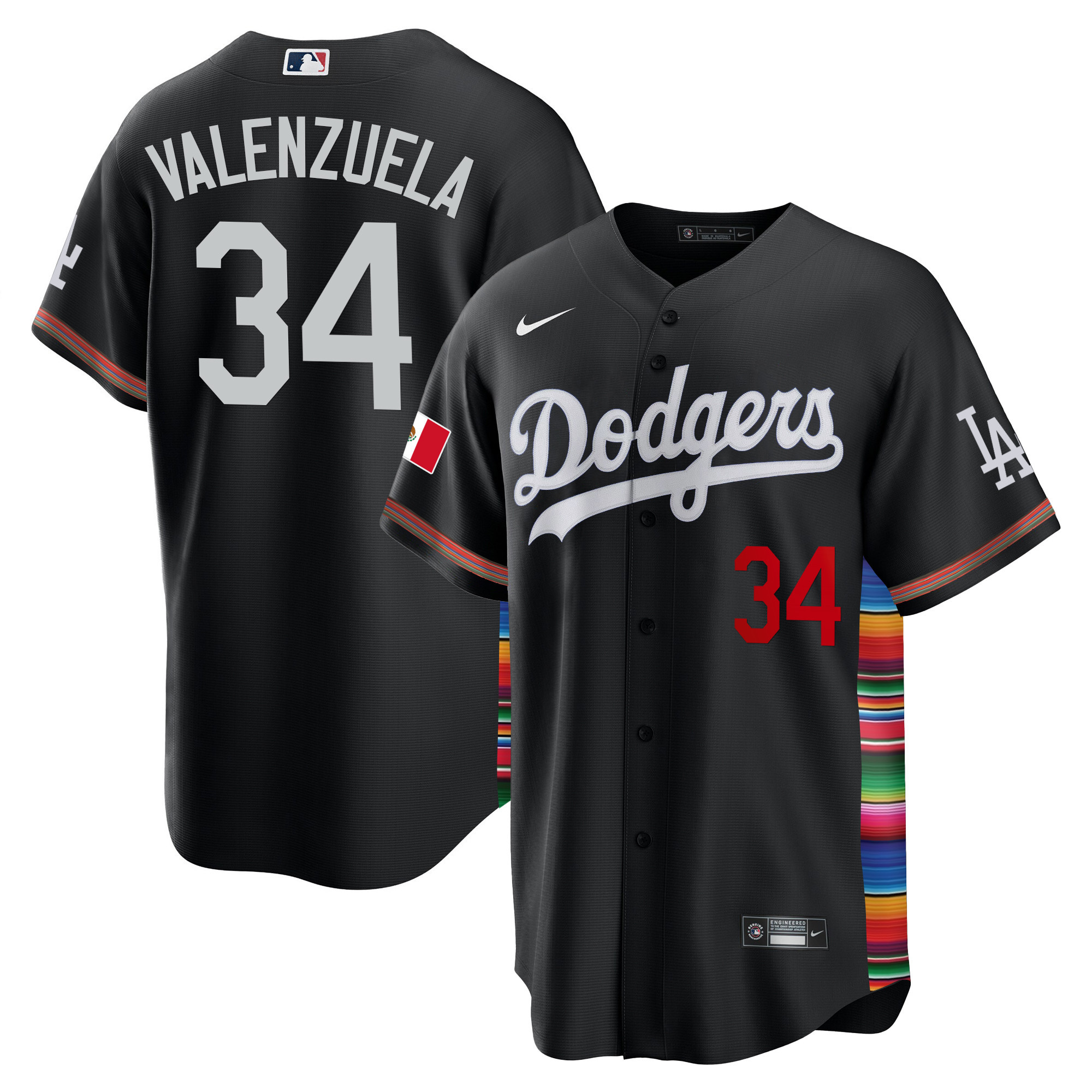 Fernando Valenzuela Men's Los Angeles Dodgers Mexico Cool Base Limited V2 Black Jersey - All Stitched