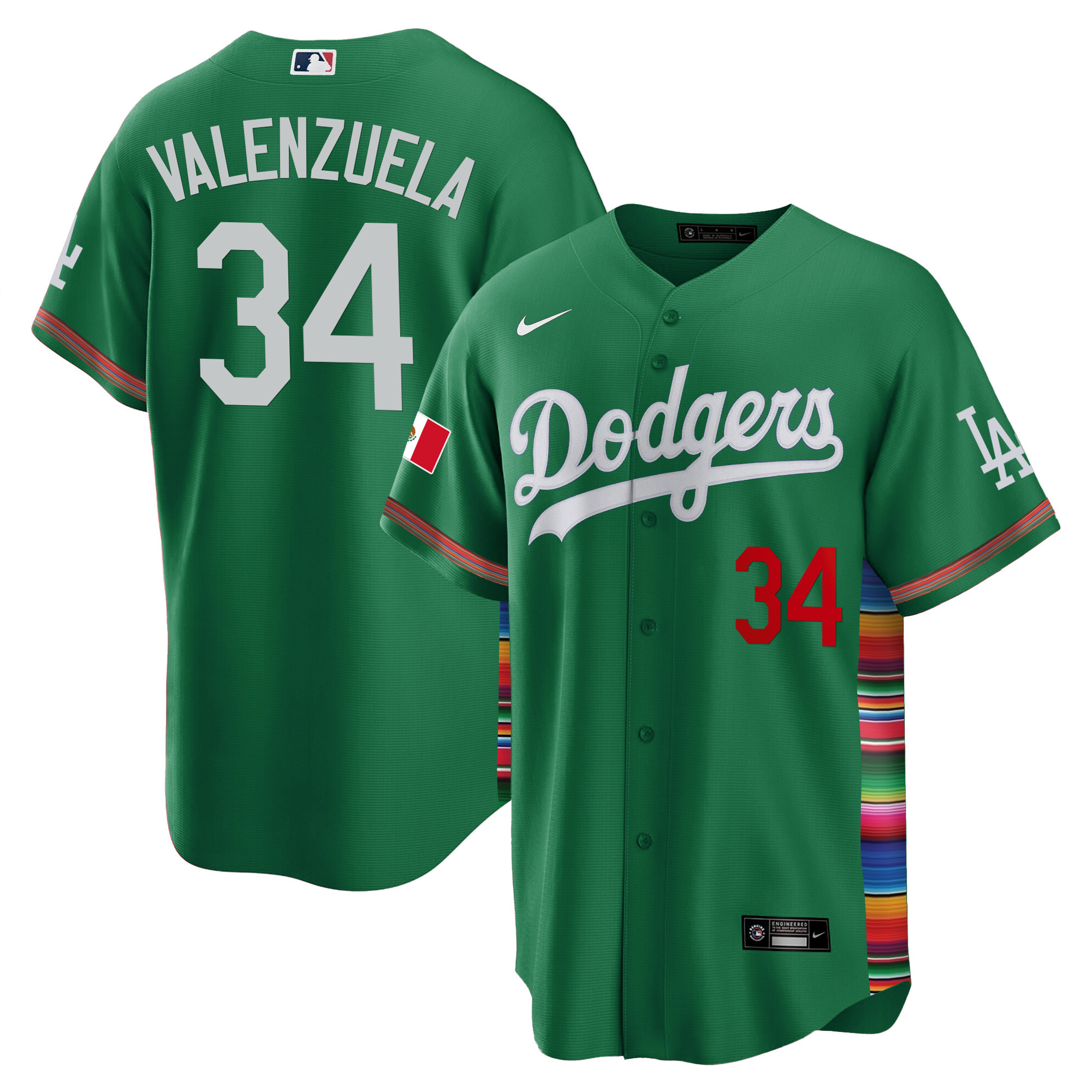 Fernando Valenzuela Men's Los Angeles Dodgers Mexico Cool Base Limited V2 Green Jersey - All Stitched