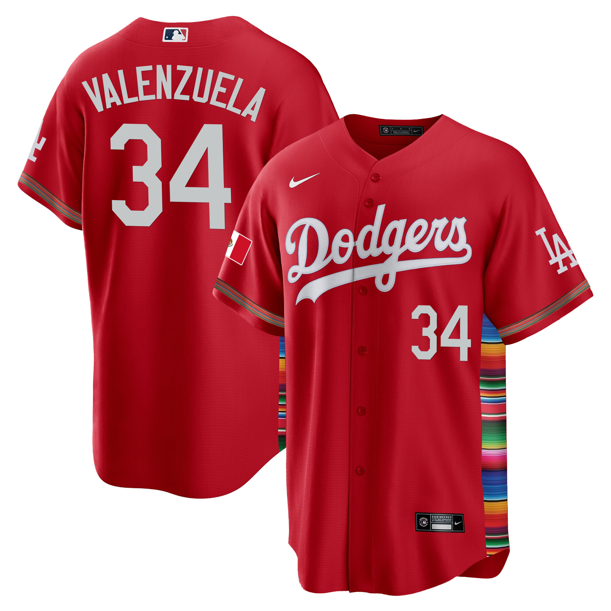Fernando Valenzuela Men's Los Angeles Dodgers Mexico Cool Base Limited V2 Red Jersey - All Stitched