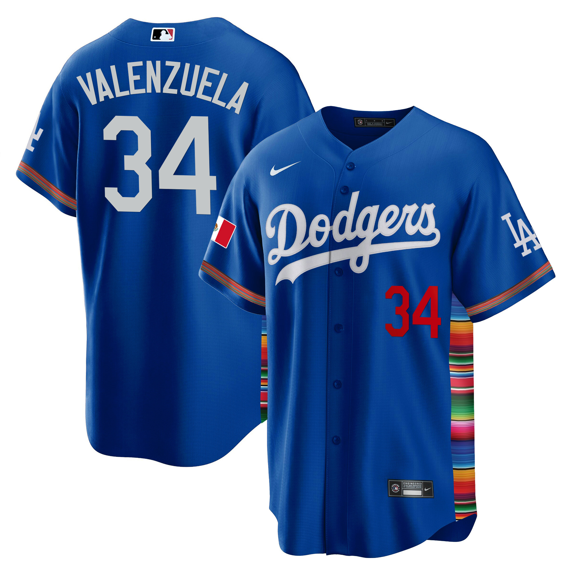 Fernando Valenzuela Men's Los Angeles Dodgers Mexico Cool Base Limited V2 Royal Jersey - All Stitched