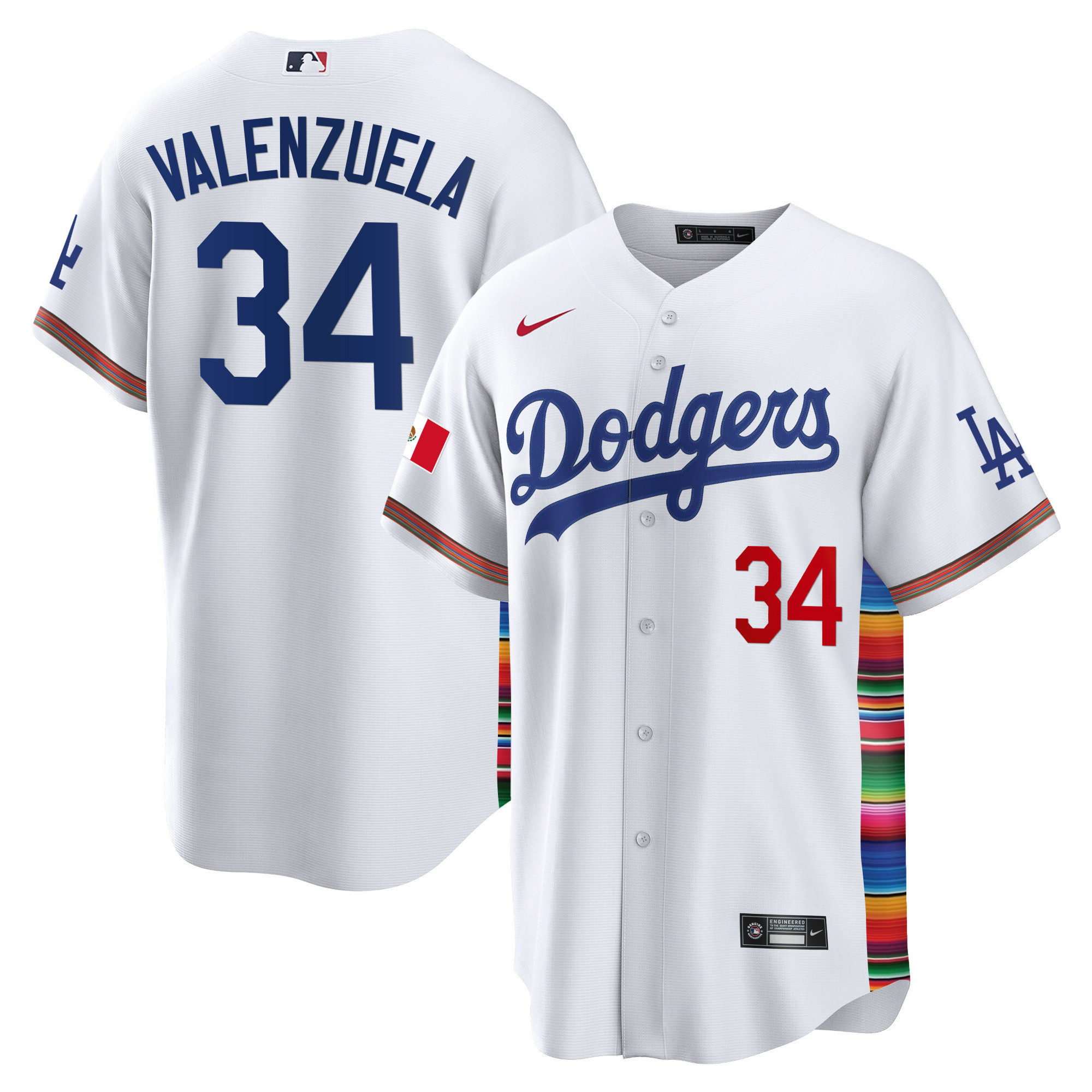 Fernando Valenzuela Men's Los Angeles Dodgers Mexico Cool Base Limited V2 White Jersey - All Stitched