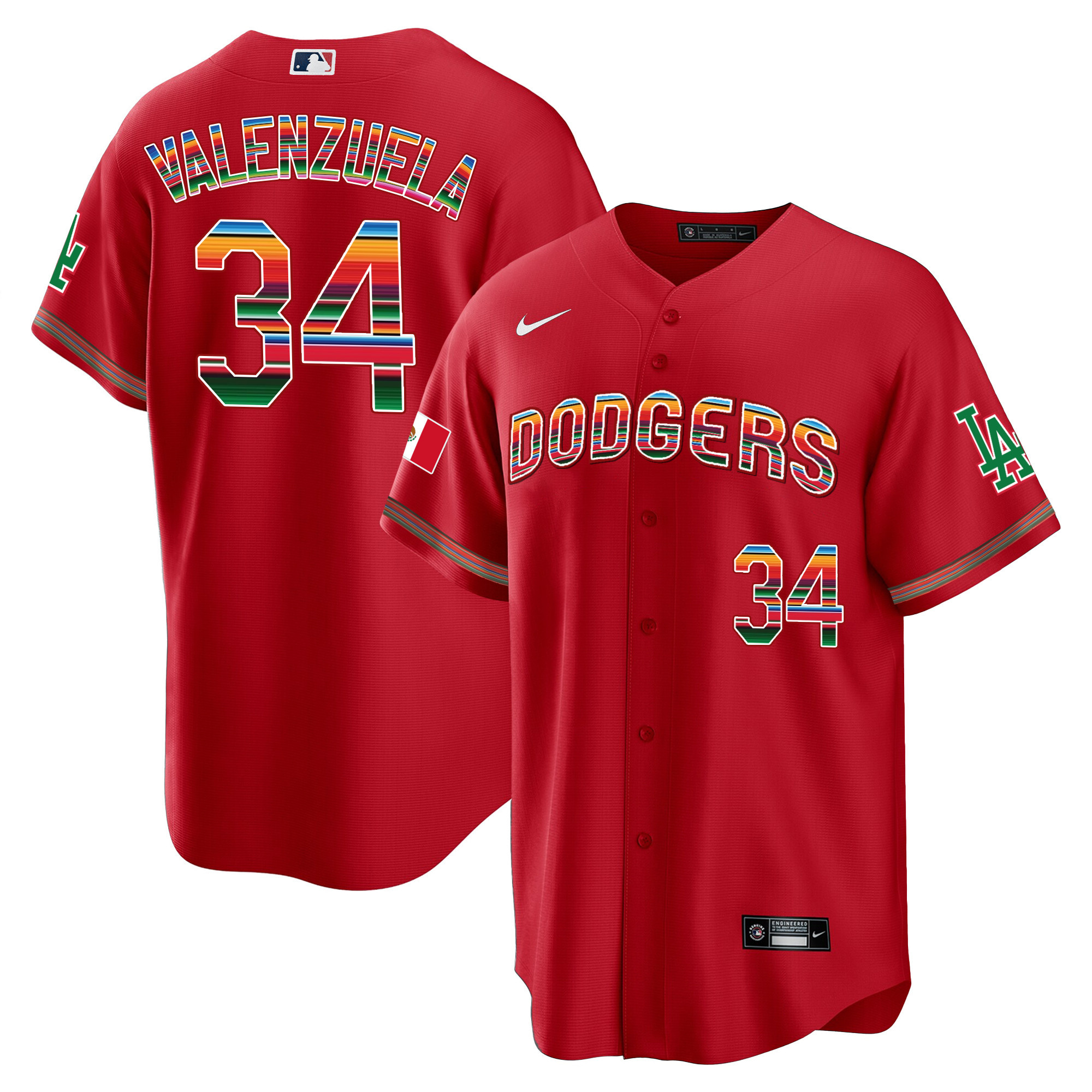 Fernando Valenzuela Men's Los Angeles Dodgers Mexico Cool Base Limited V3 Red Jersey - All Stitched