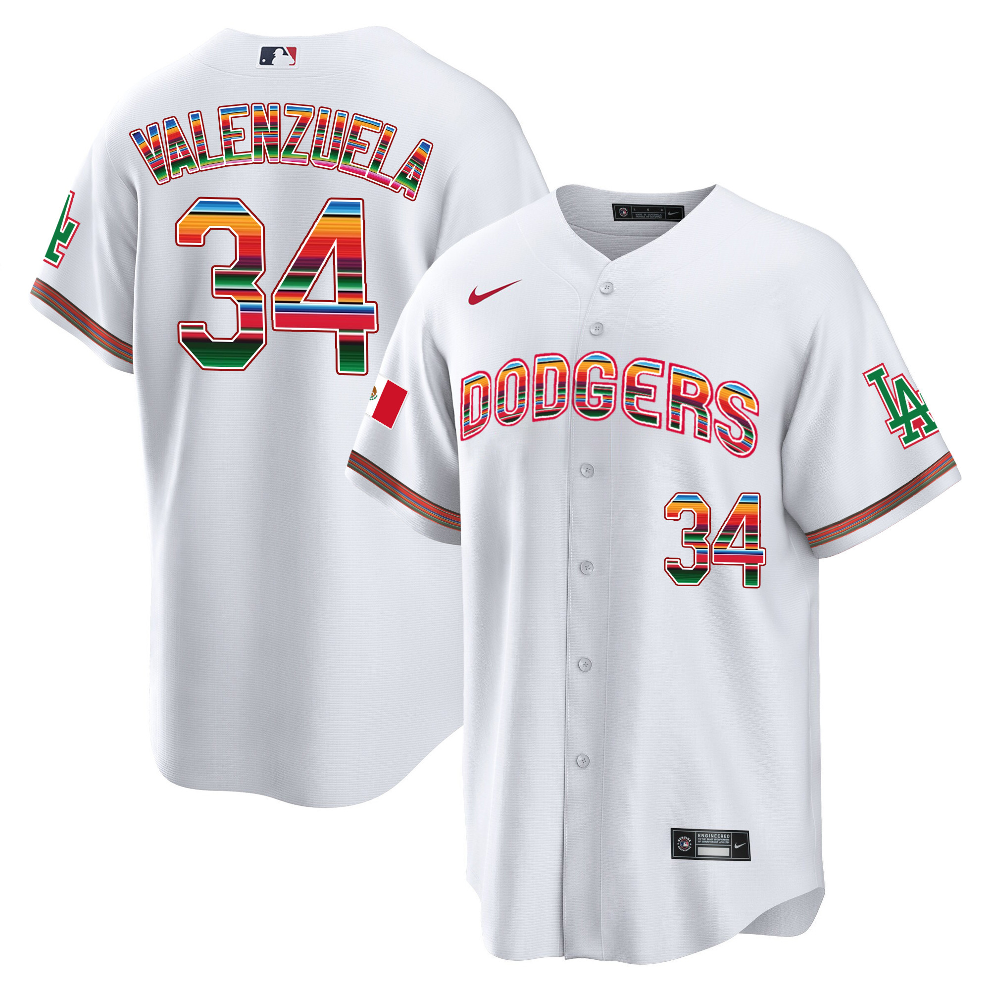 Fernando Valenzuela Men's Los Angeles Dodgers Mexico Cool Base Limited V3 White Jersey - All Stitched