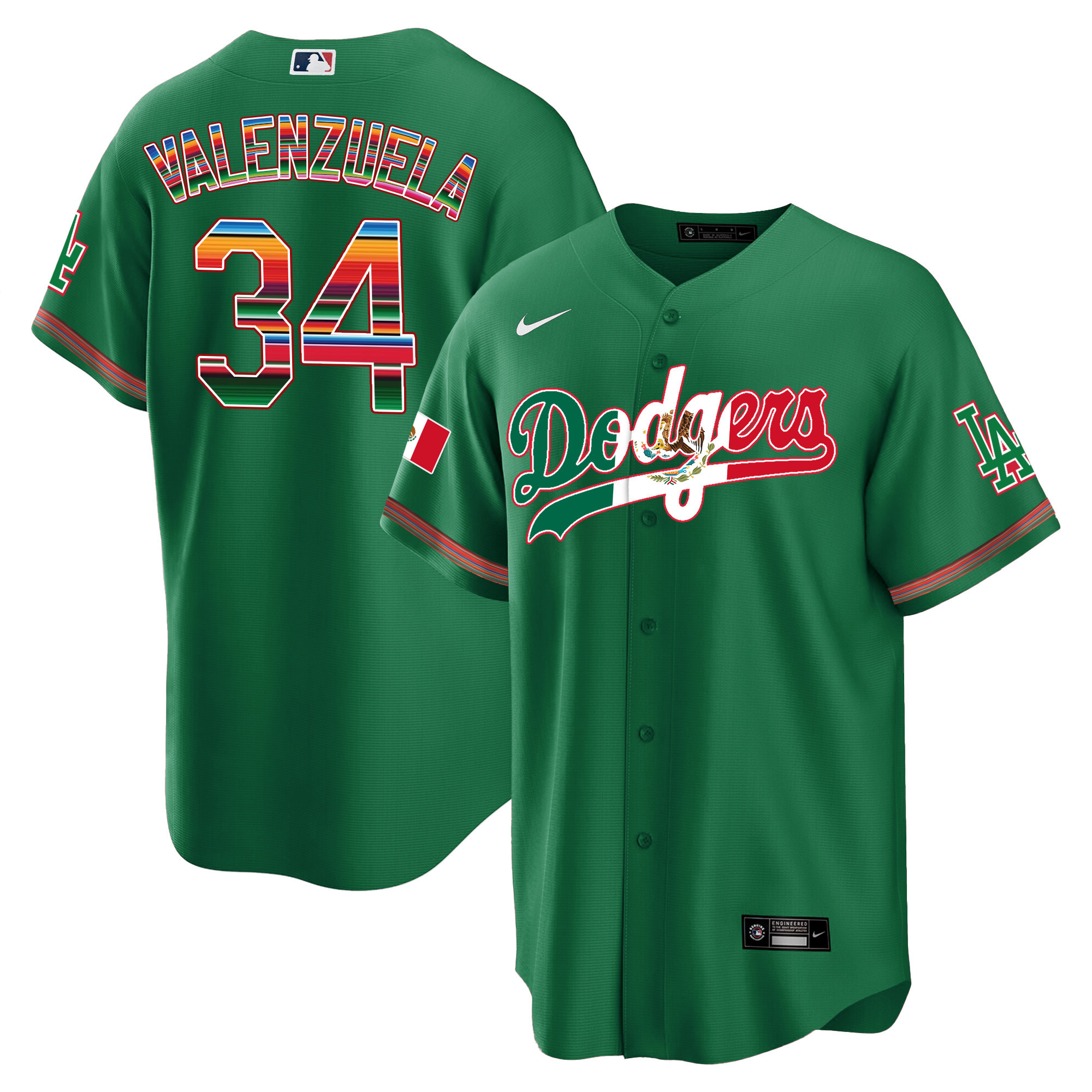 Fernando Valenzuela Men's Los Angeles Dodgers Mexico Cool Base Limited V4 Green Jersey - All Stitched