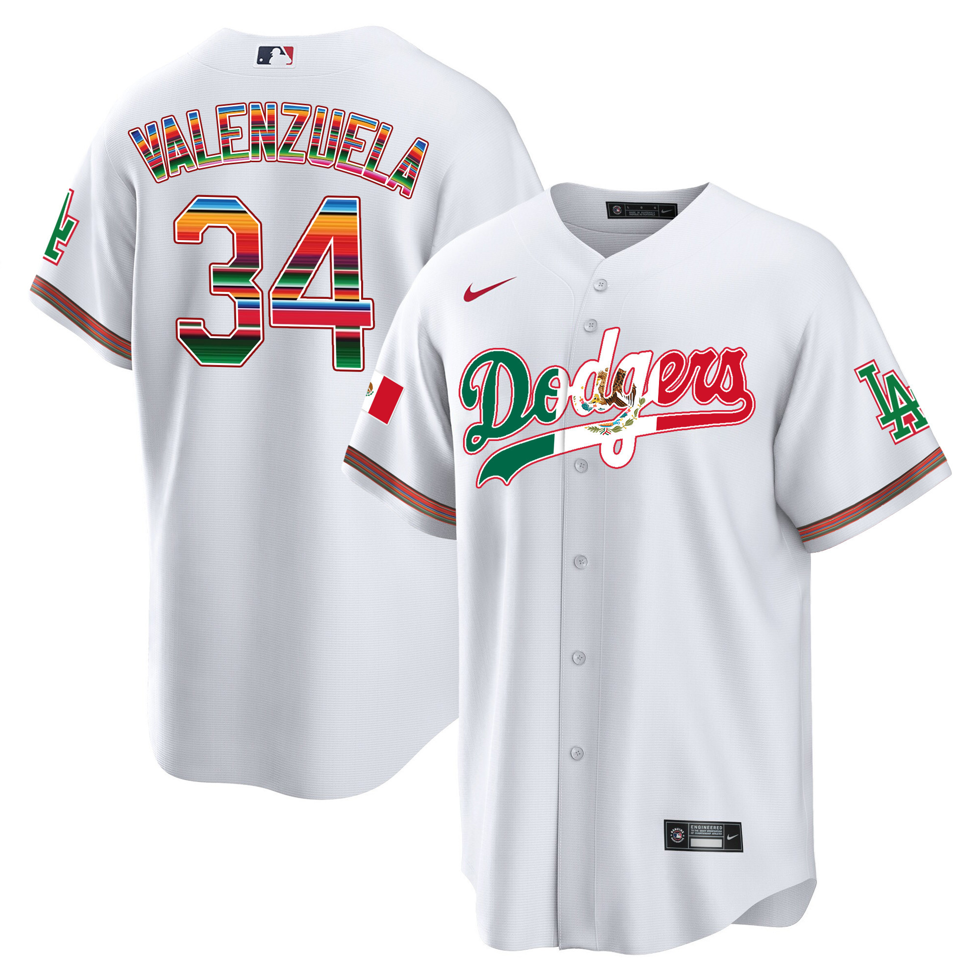 Fernando Valenzuela Men's Los Angeles Dodgers Mexico Cool Base Limited V4 White Jersey - All Stitched