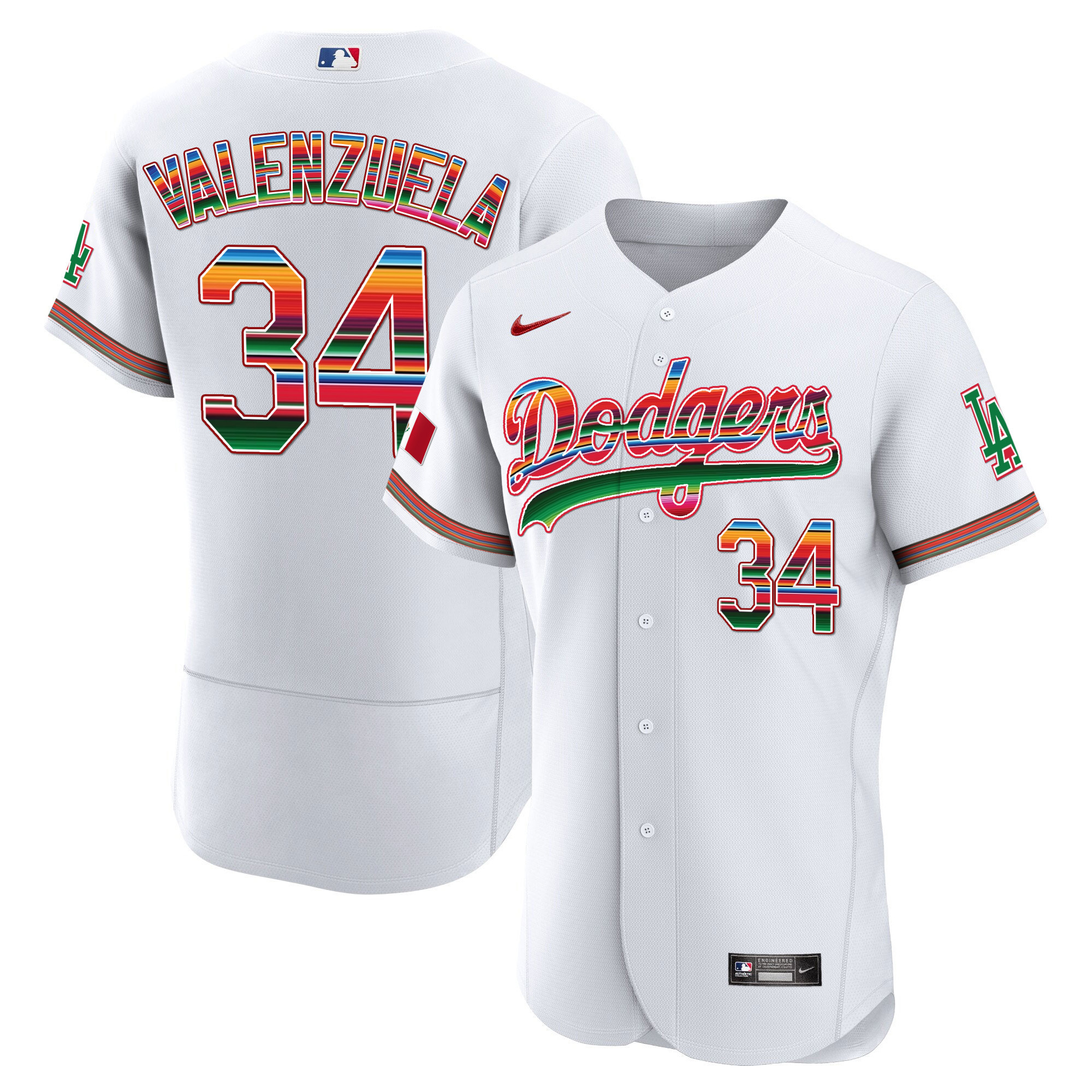 Fernando Valenzuela Men's Los Angeles Dodgers Mexico Flex Base Limited White Jersey - All Stitched