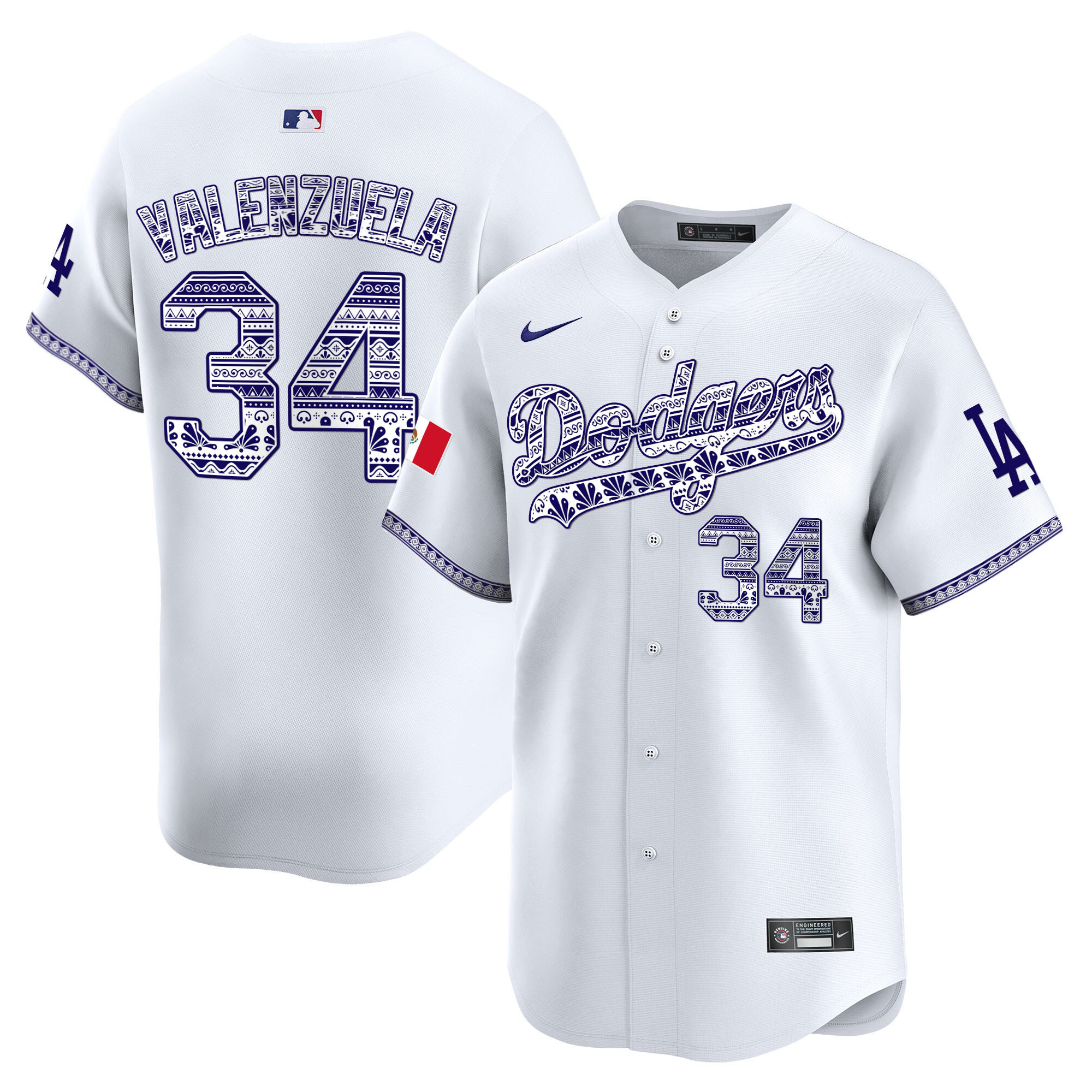 Fernando Valenzuela Men's Los Angeles Dodgers Mexico Vapor Premier Limited V3 White Jersey - All Stitched
