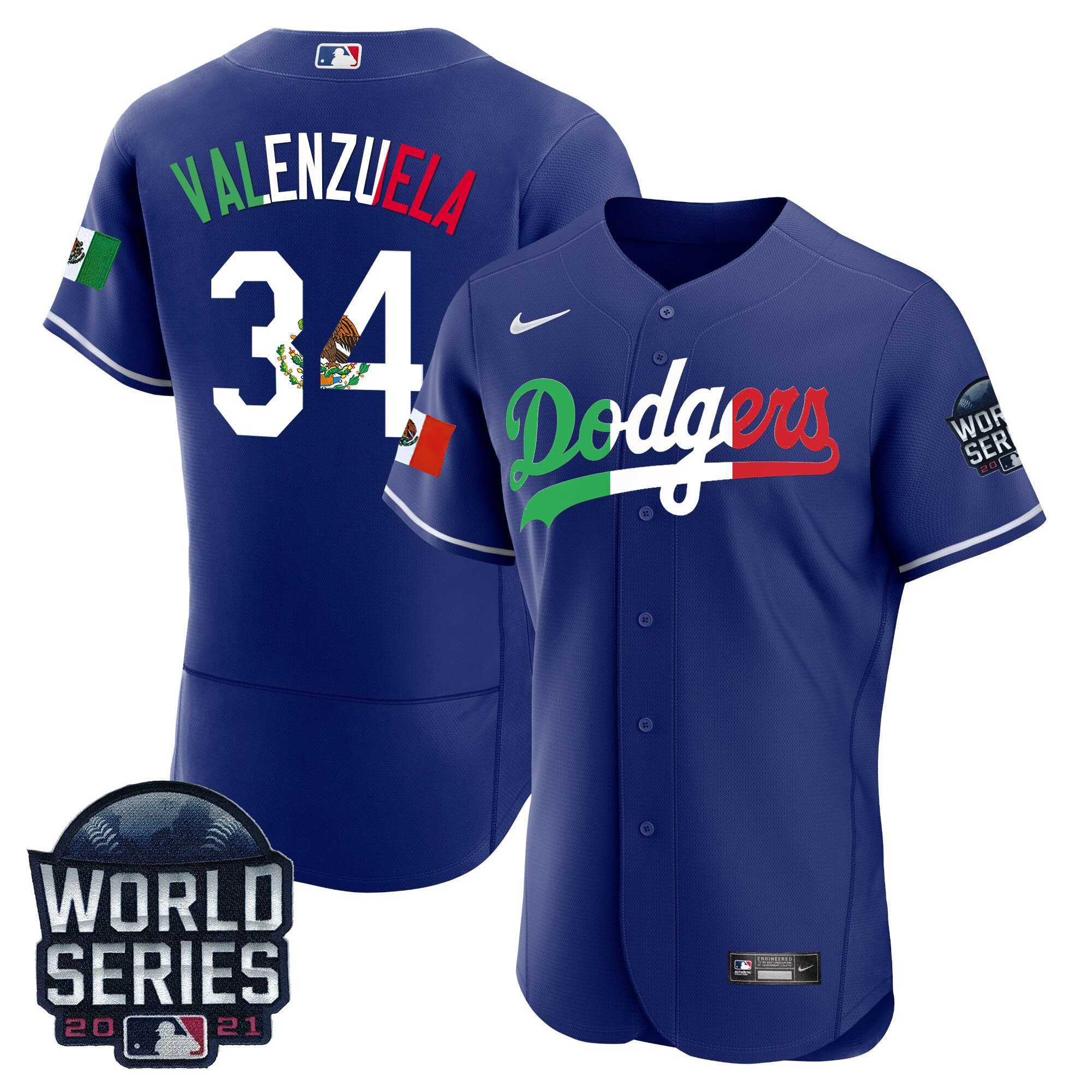 Fernando Valenzuela Men's Los Angeles Dodgers Mexico World Series Patch Flex Base Royal Jersey - All Stitched